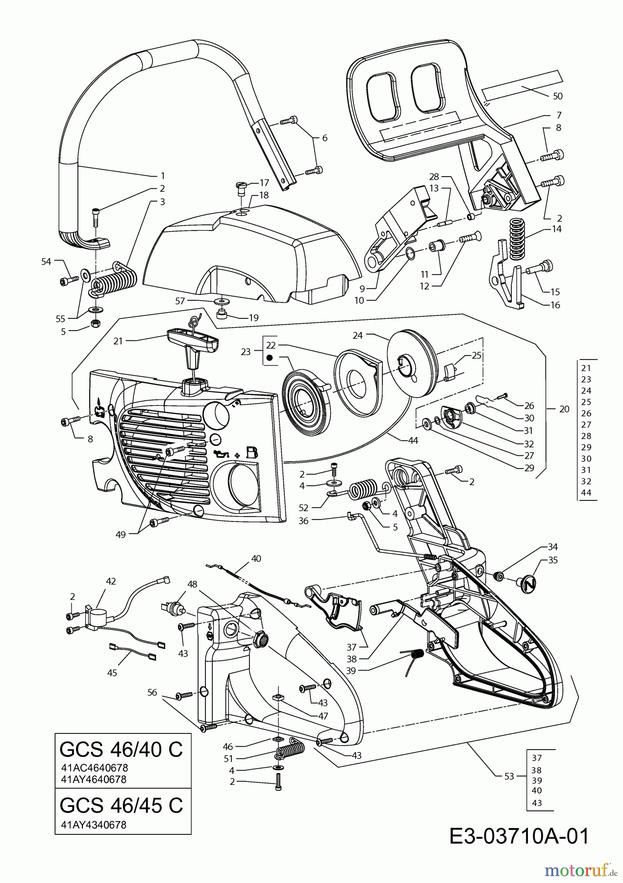 MTD Motorkettensägen GCS 46/45 C 41AY4340678 (2009) Handgriff, Motorabdeckungen