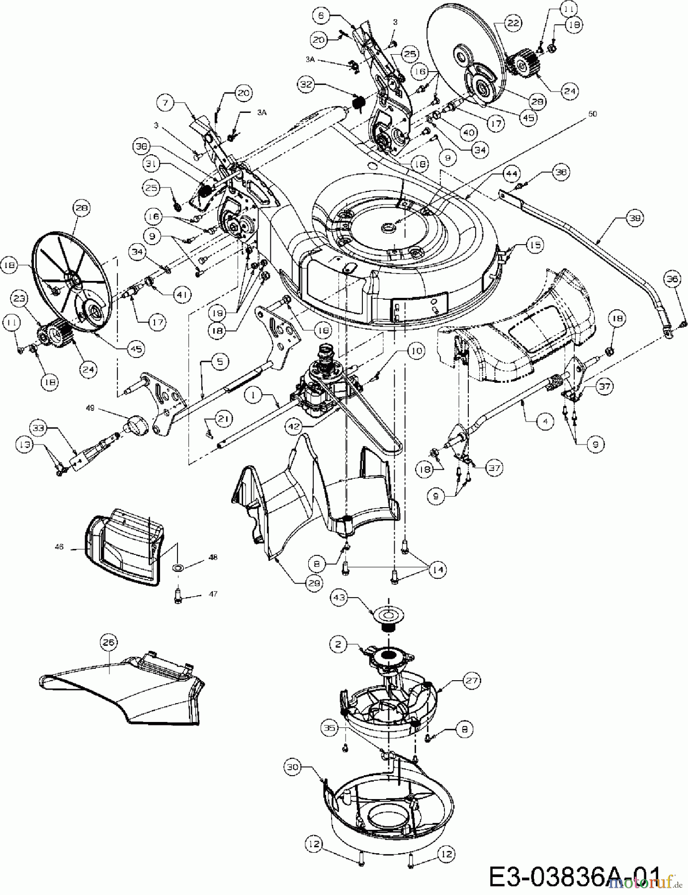 Massey Ferguson Motormäher mit Antrieb MF 19 SHWK 12AI127D695 (2008) Mähwerksgehäuse, Schnitthöhenverstellung