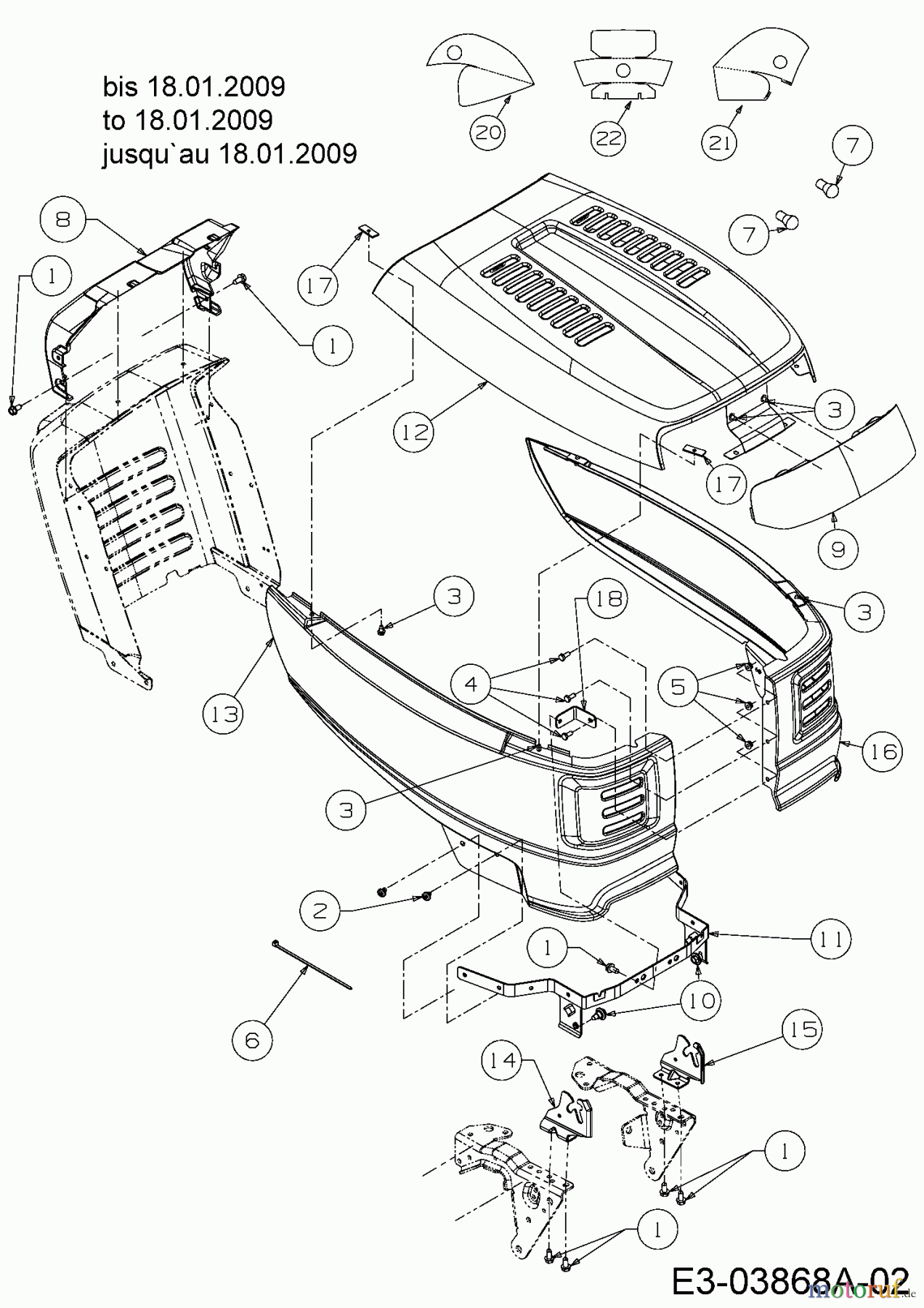  Variolux Rasentraktoren V-RTS 135/96 T 13AH77TF620  (2009) Motorhaube T-Style bis 18.01.2009