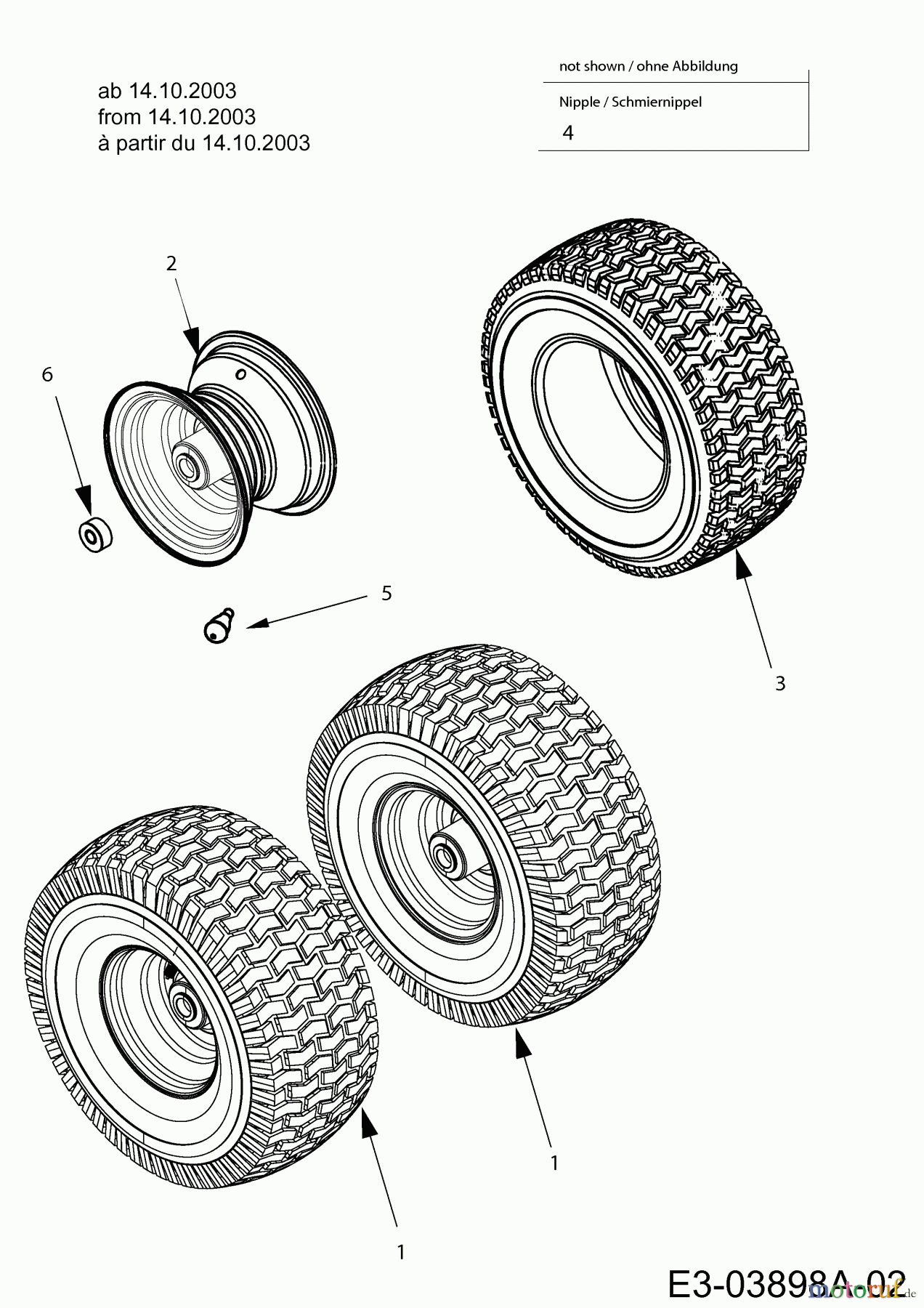 Gutbrod Rasentraktoren GLX 117 SAL 13AU606H690 (2003) Räder vorne 15x6 ab 14.10.2003