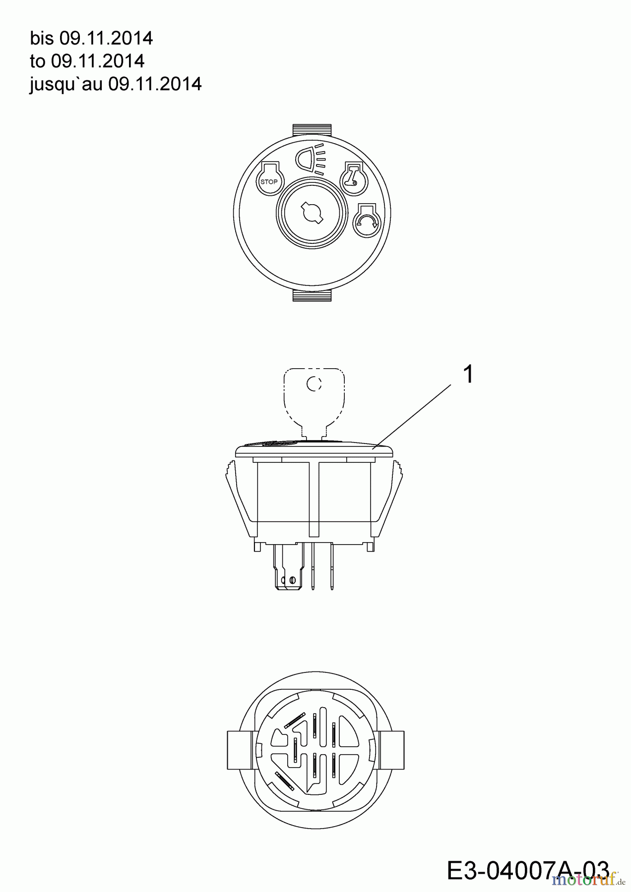 MTD Rasentraktoren Smart RE 115 13HH765E676 (2015) Zündschloss bis 09.11.2014