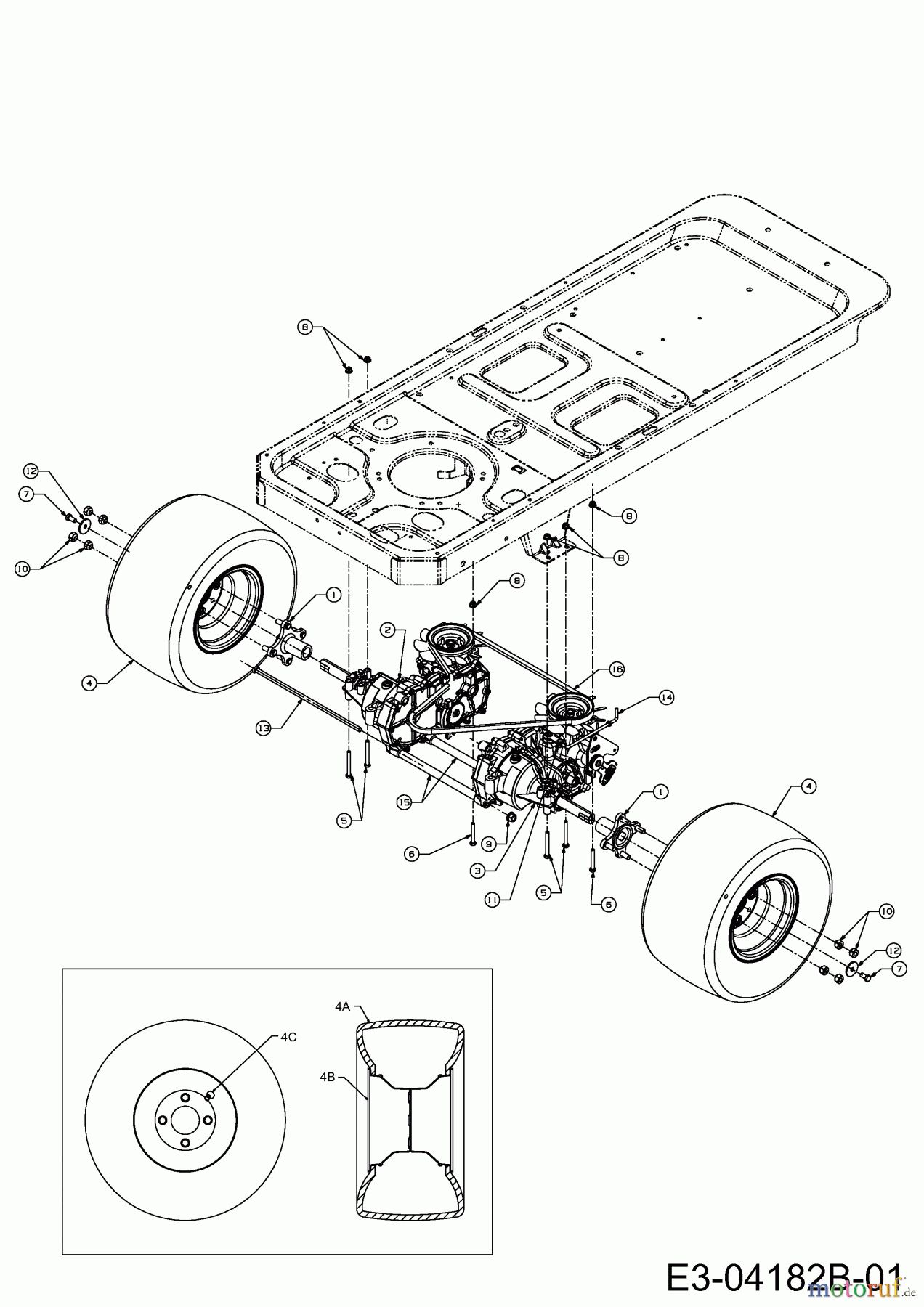  Massey Ferguson Zero Turn MF 50-22 ZT 17AI2ACP695  (2011) Fahrantrieb, Räder hinten 18x9,5-8