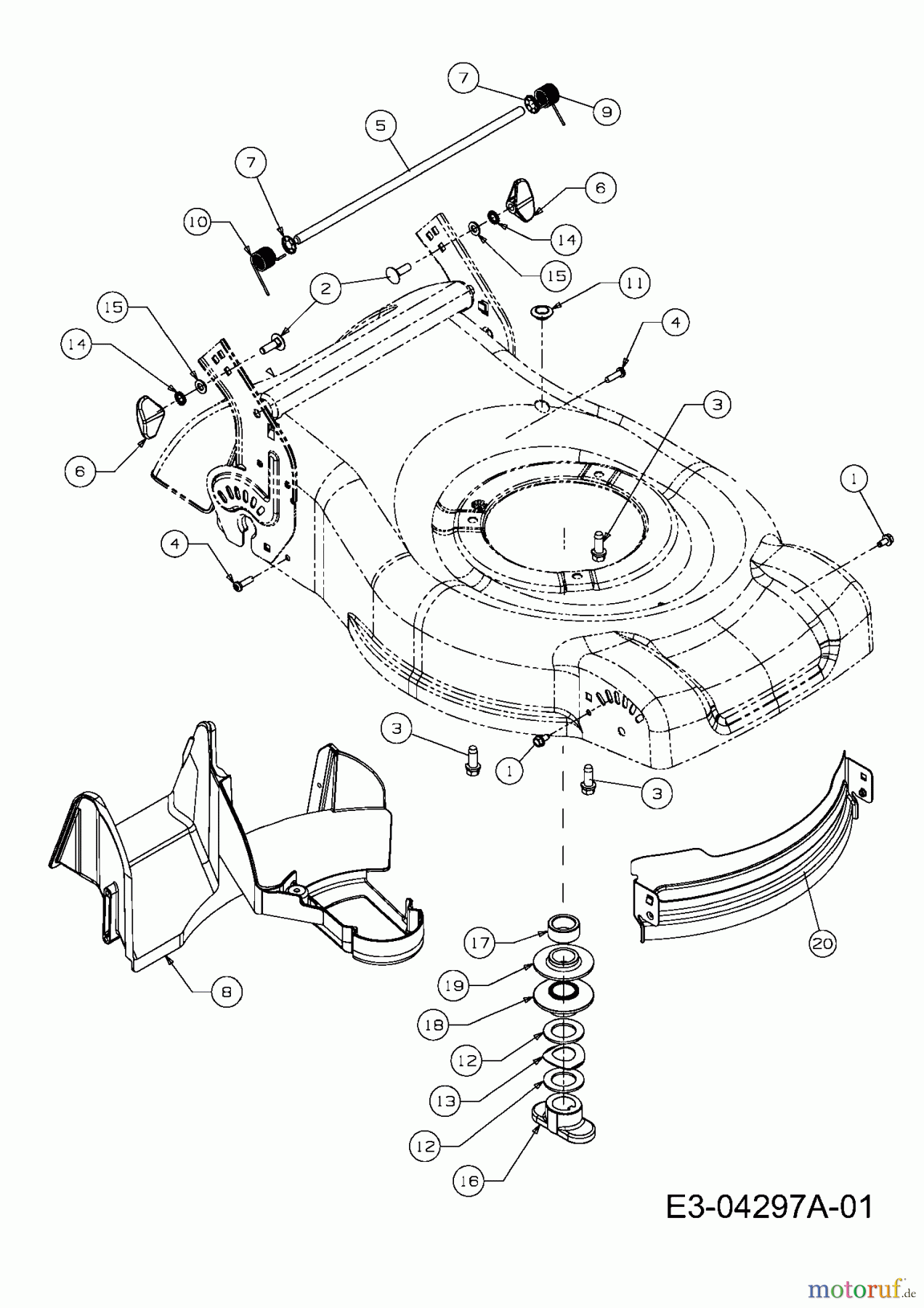  Hanseatic Motormäher mit Antrieb 46 HA 12A-J29Q621  (2007) Leitblech vorne, Leitstück hinten, Messeraufnahme