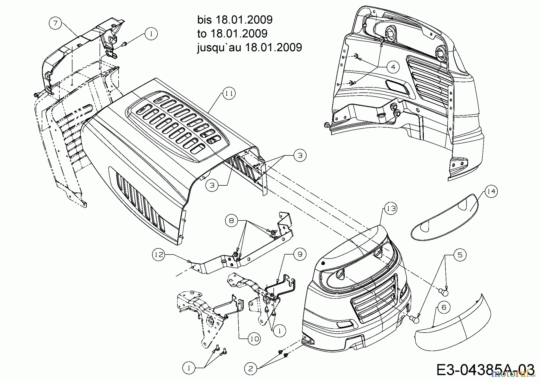 Bolens Rasentraktoren BL 135/96 T 13EH775F684 (2009) Motorhaube 5-Style bis 18.01.2009