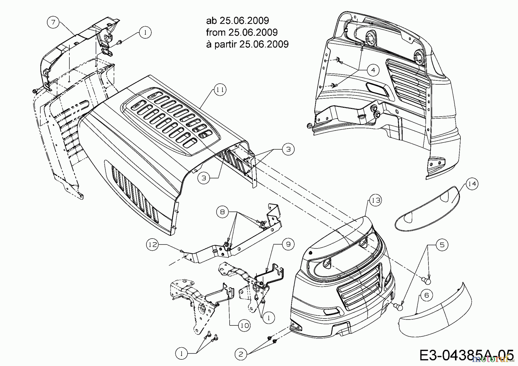 Massey Ferguson Rasentraktoren MF 42-18 SH 13BV795G695  (2009) Motorhaube 5-Style ab 25.06.2009