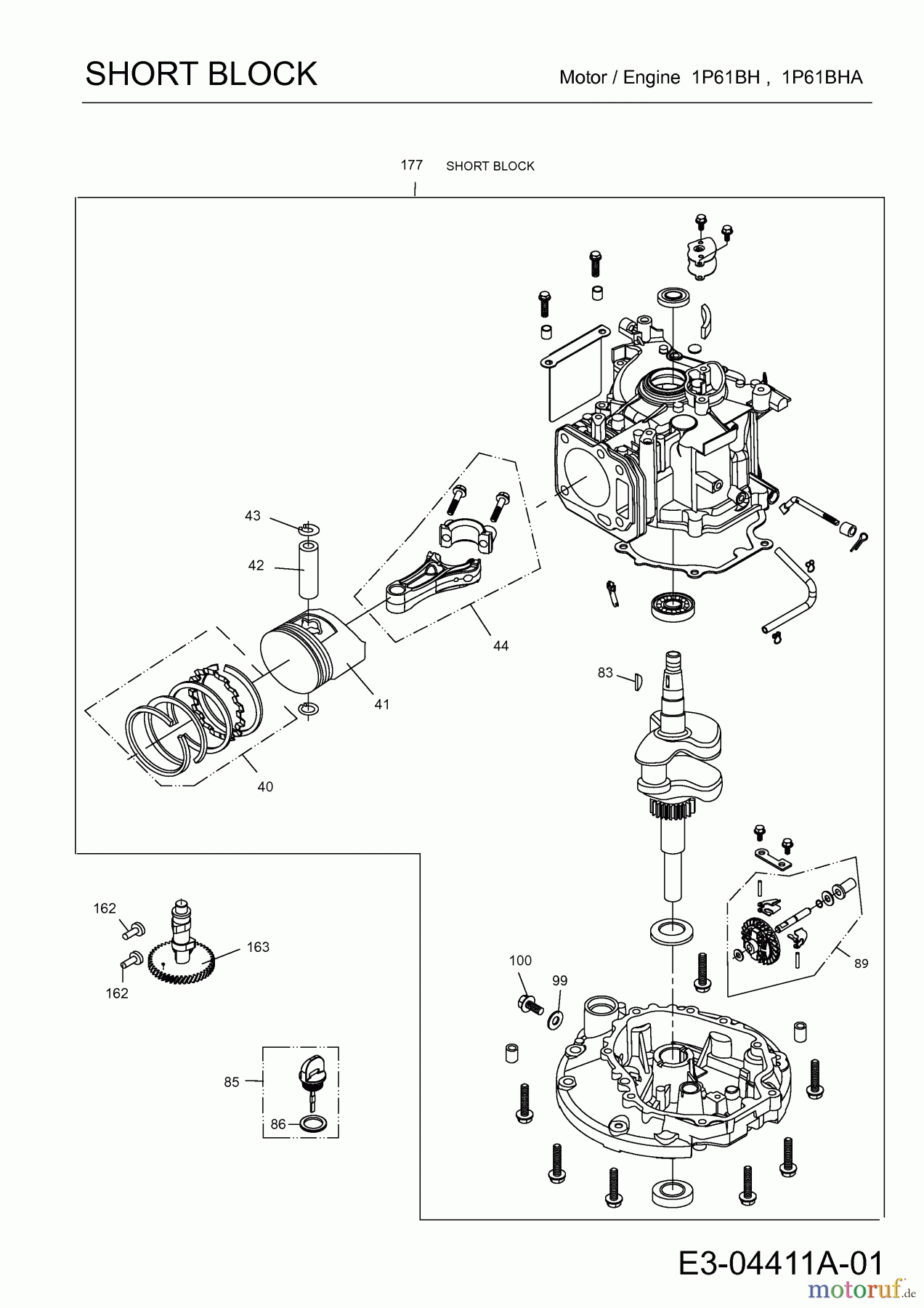 Wolf-Garten Benzinmotoren MTD 1 P 61 BHA 752Z1P61BHA (2011) Short Block