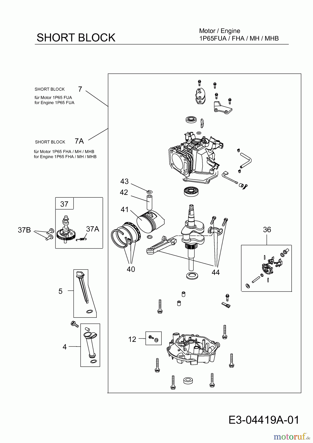  MTD-Motoren MTD vertikal 1 P 65 MH 752Z1P65MH  (2007) Short Block