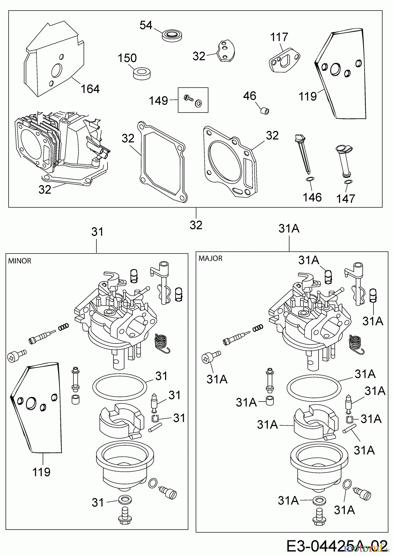 MTD-Motoren Vertikal 1P70LH 752Z1P70LH (2007) Motordichtsatz, Reparaturkit Vergaser
