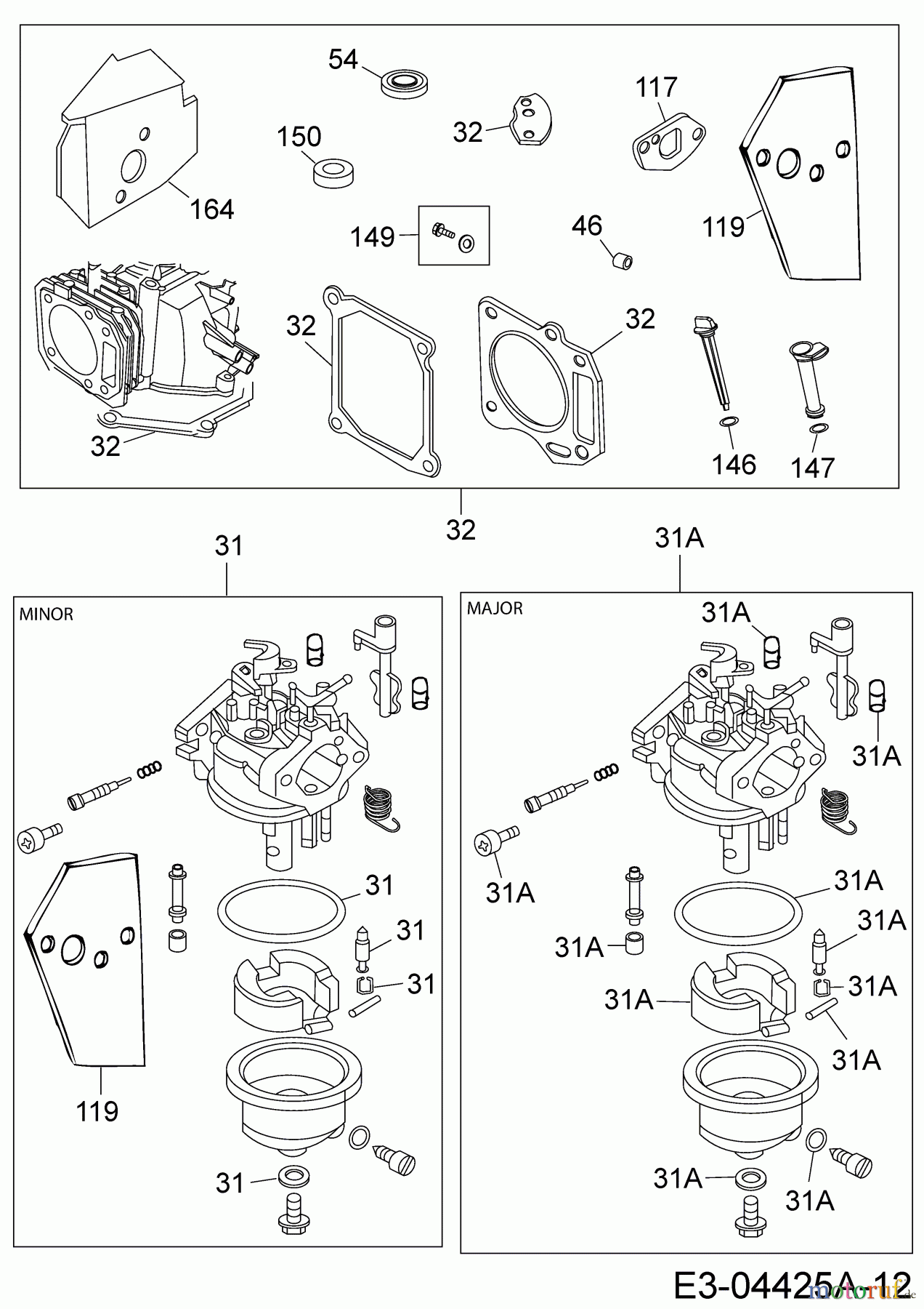  MTD-Motoren Vertikal 1P70FWA 752Z1P70FWA  (2008) Motordichtsatz, Reparaturkit Vergaser