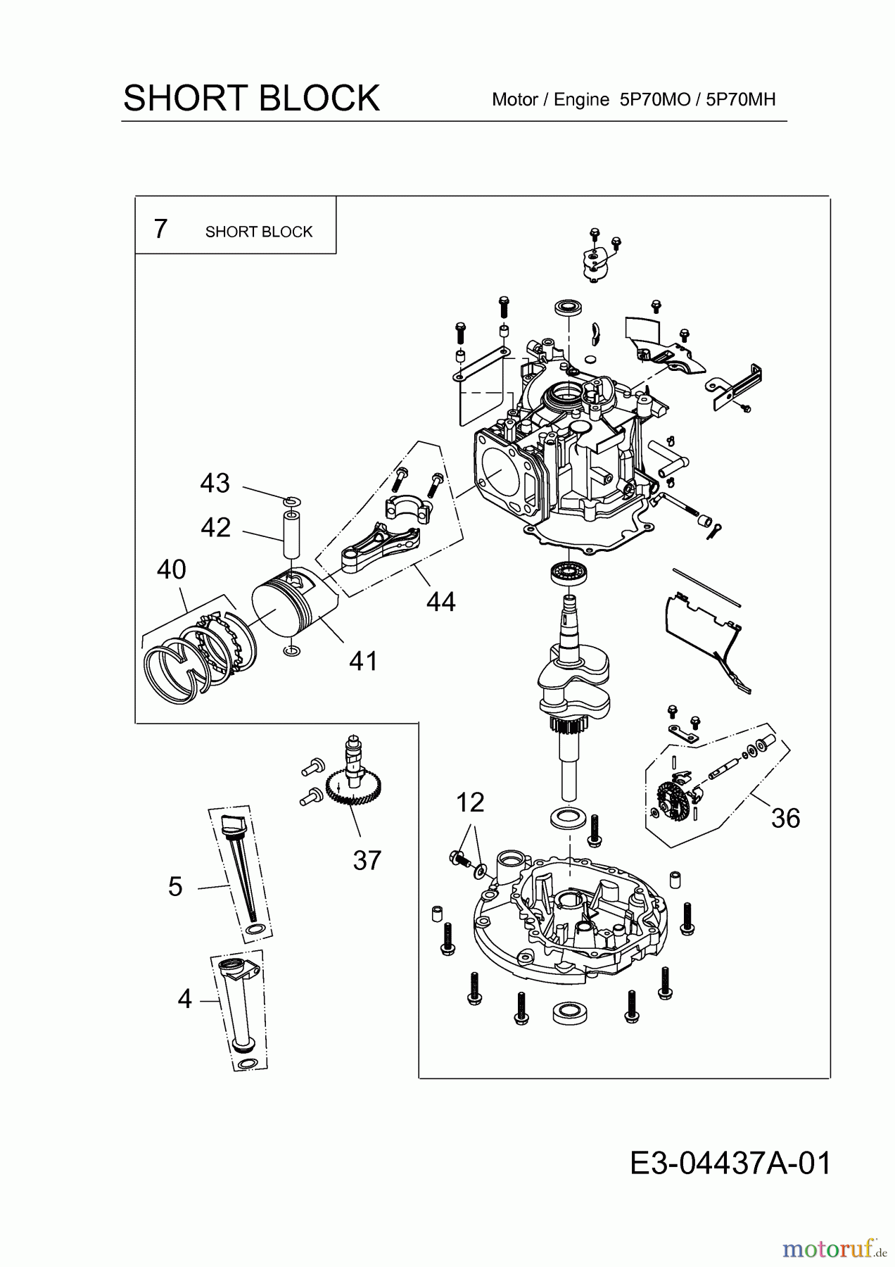 Wolf-Garten Benzinmotoren MTD 5 P 70 MH 752Z5P70MH (2009) Short Block