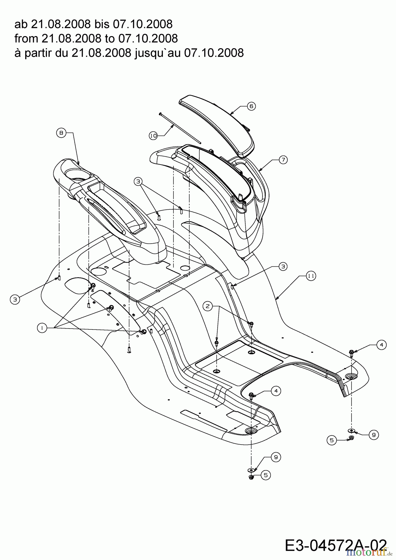  Massey Ferguson Rasentraktoren MF 38-15 SD 13AV91CF695  (2009) Sitzwanne ab 21.08.2008 bis 07.10.2008