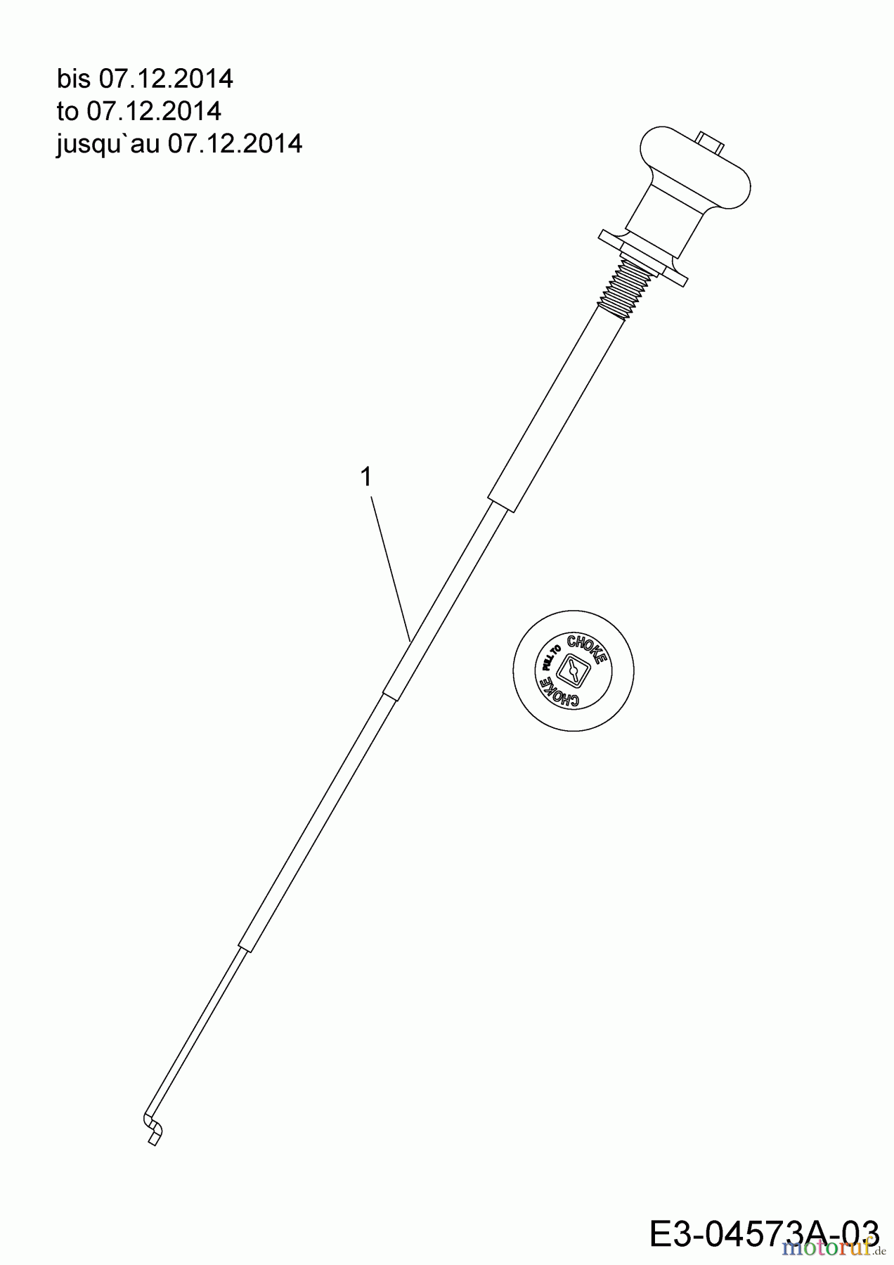  Cub Cadet Rasentraktoren CC 1020 BHN 13HT91AN603  (2015) Chokezug bis 07.12.2014