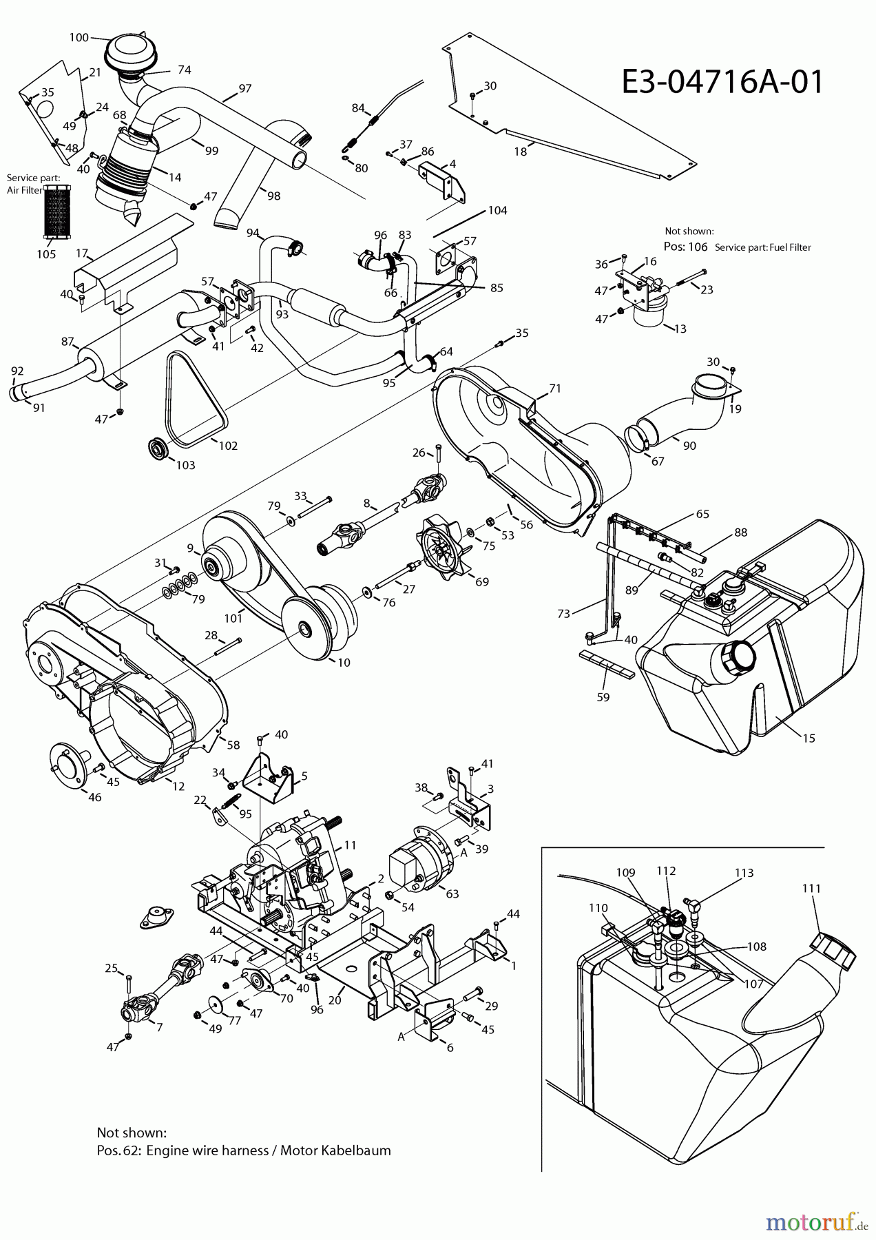 Cub Cadet Utility Vehicle 4x4 Cubstyle 37AK466D603  (2009) Gelenkwellen, Getriebe, Motorzubehör, Tank