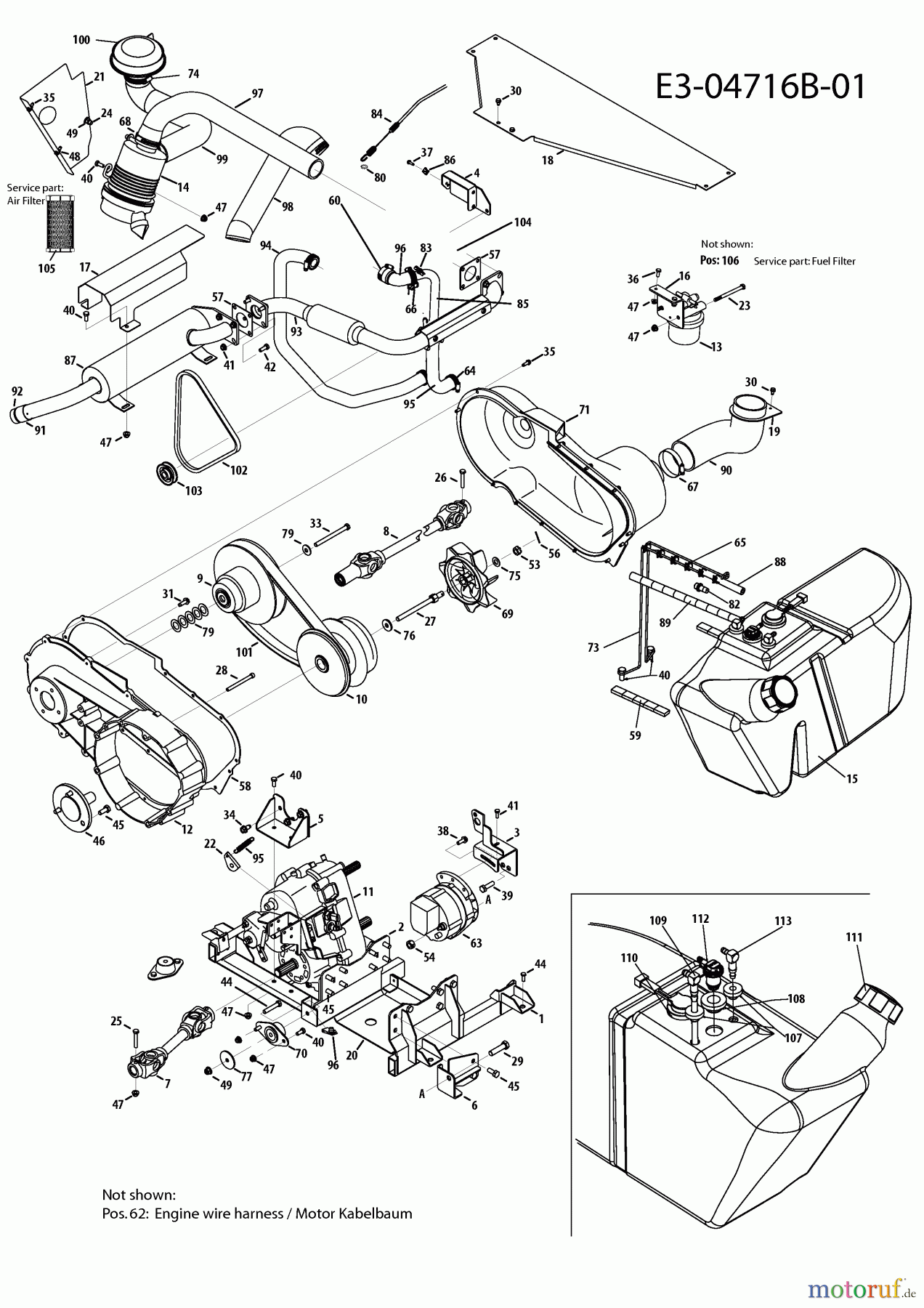  Cub Cadet Utility Vehicle 4x4 Camostyle 37AK467D603  (2011) Gelenkwellen, Getriebe, Motorzubehör, Tank