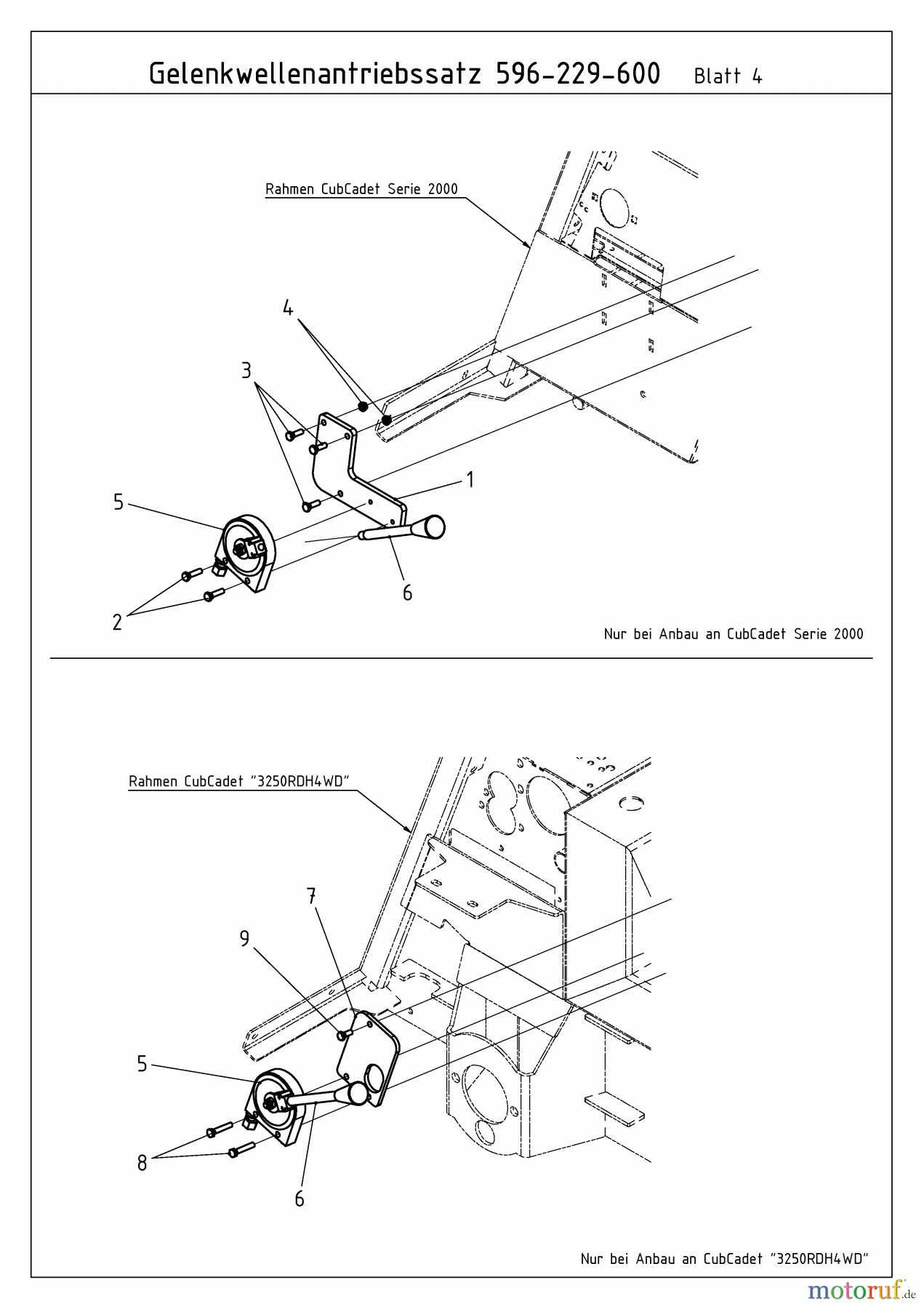  MTD Zubehör Zubehör Kompakttraktoren Antriebssatz Zapfwelle für CC 2000/3000 RD Serie 596-229-600  (2009) Gelenkwellenantrieb