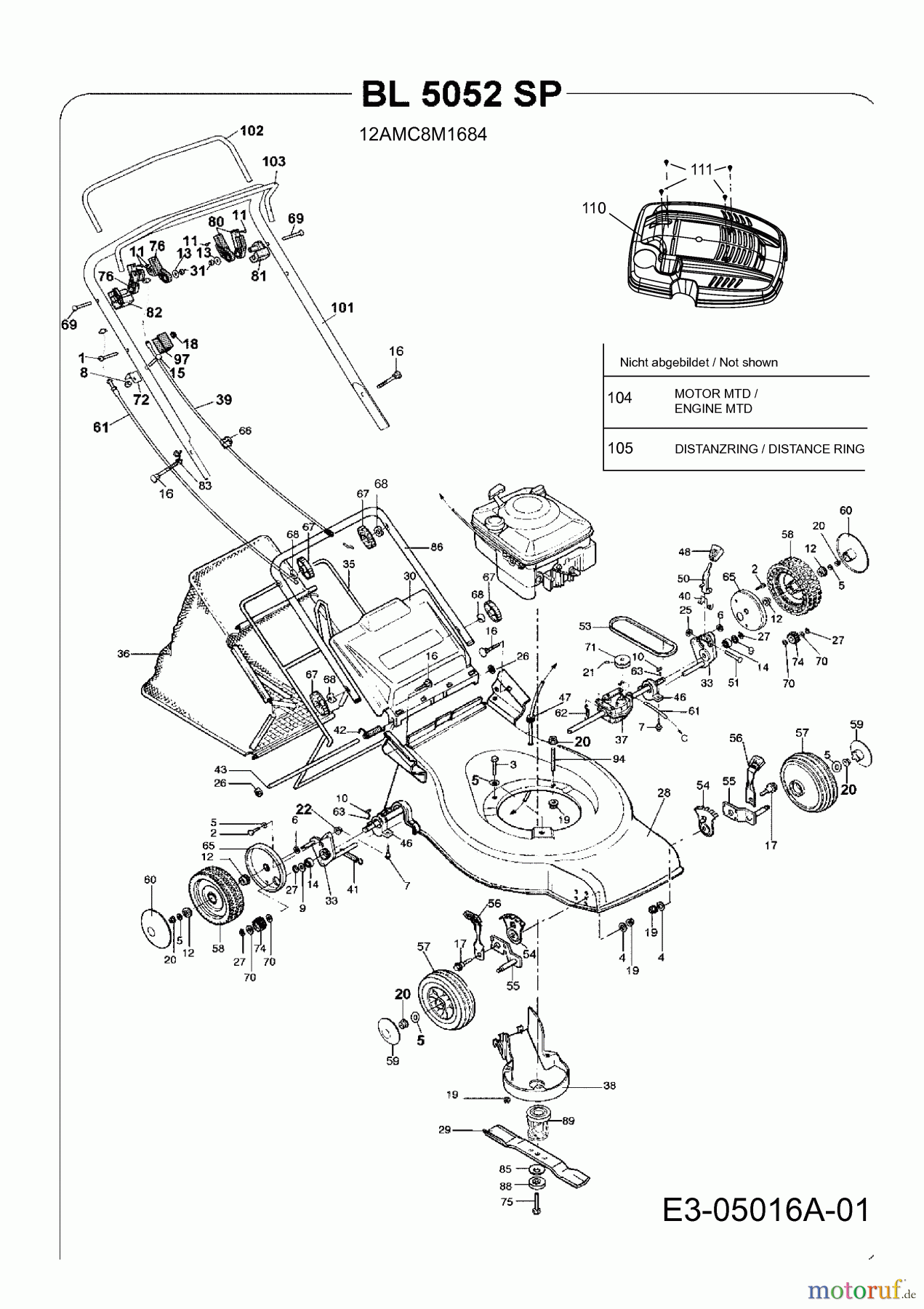  Bolens Motormäher mit Antrieb BL 5052 SP 12AMC8M1684  (2009) Grundgerät
