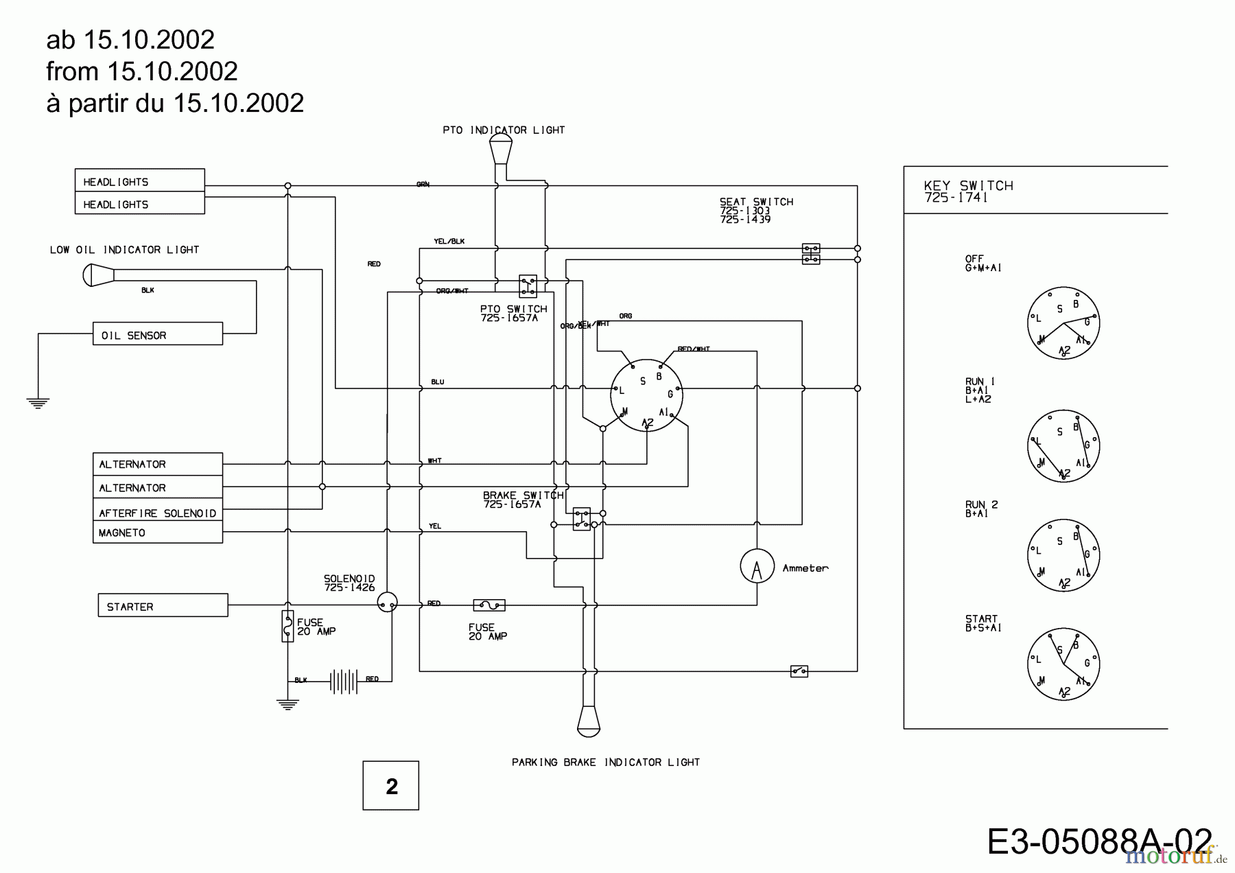 MTD Gartentraktoren G 200 14AQ808H678  (2003) Schaltplan ab 15.10.2002