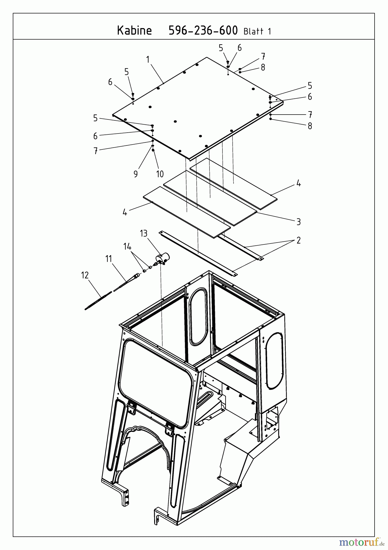  MTD Zubehör Zubehör Kompakttraktoren Kabine für CC 2000/3000 RD Serie 596-236-600  (2009) Dach, Scheibenwaschanlage