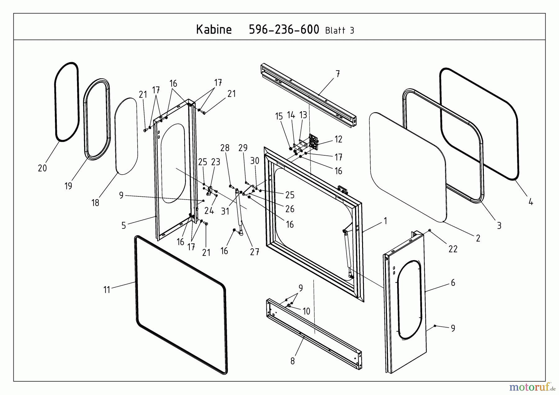 MTD Zubehör Zubehör Kompakttraktoren Kabine für CC 2000/3000 RD Serie 596-236-600 (2009) Heckklappe, Rahmen seitlich, Scheiben