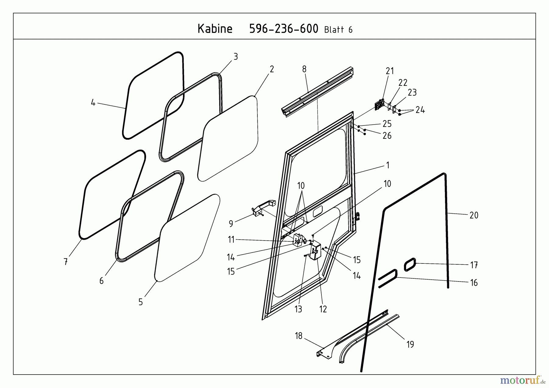MTD Zubehör Zubehör Kompakttraktoren Kabine für CC 2000/3000 RD Serie 596-236-600 (2009) Tür rechts
