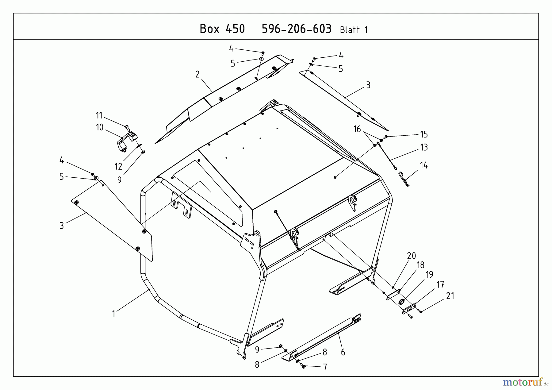  MTD Zubehör Zubehör Kompakttraktoren Grasfangeinrichtung inkl. Entleerung für CC 2000/3000 RD Serie, 450 l Box ohne Handhebel 596-206-603  (2009) Grasfangkorb