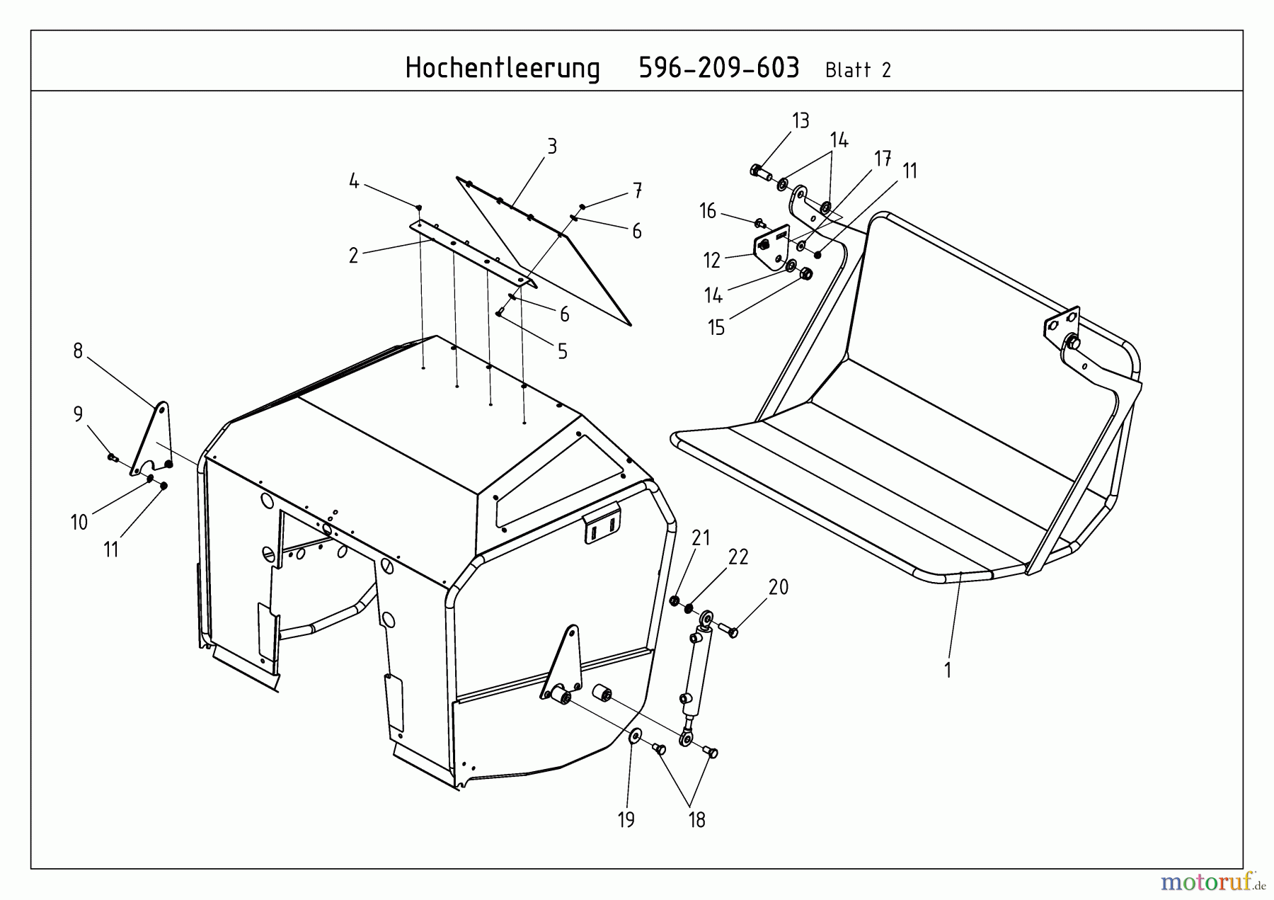 MTD Zubehör Zubehör Kompakttraktoren Grasfangvorrichtung inkl. Entleerung für CC 2000/3000 RD Serie, 400 l Box mit Hochentleerung (nicht CC 2250 RD) 596-209-600 (2009) Klappe