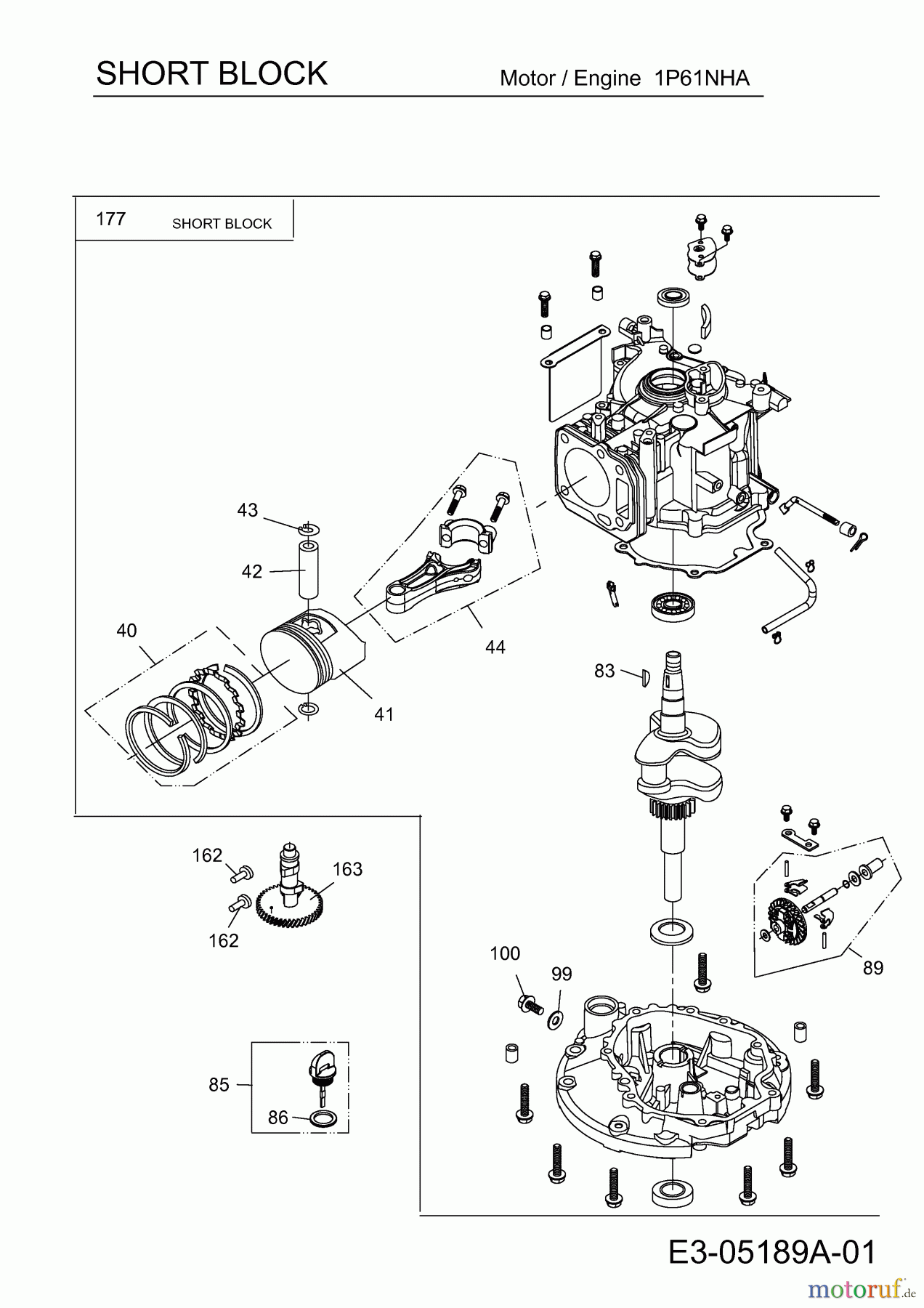 Wolf-Garten Benzinmotoren MTD 1 P 61 NHA 752Z1P61NHA (2009) Short Block