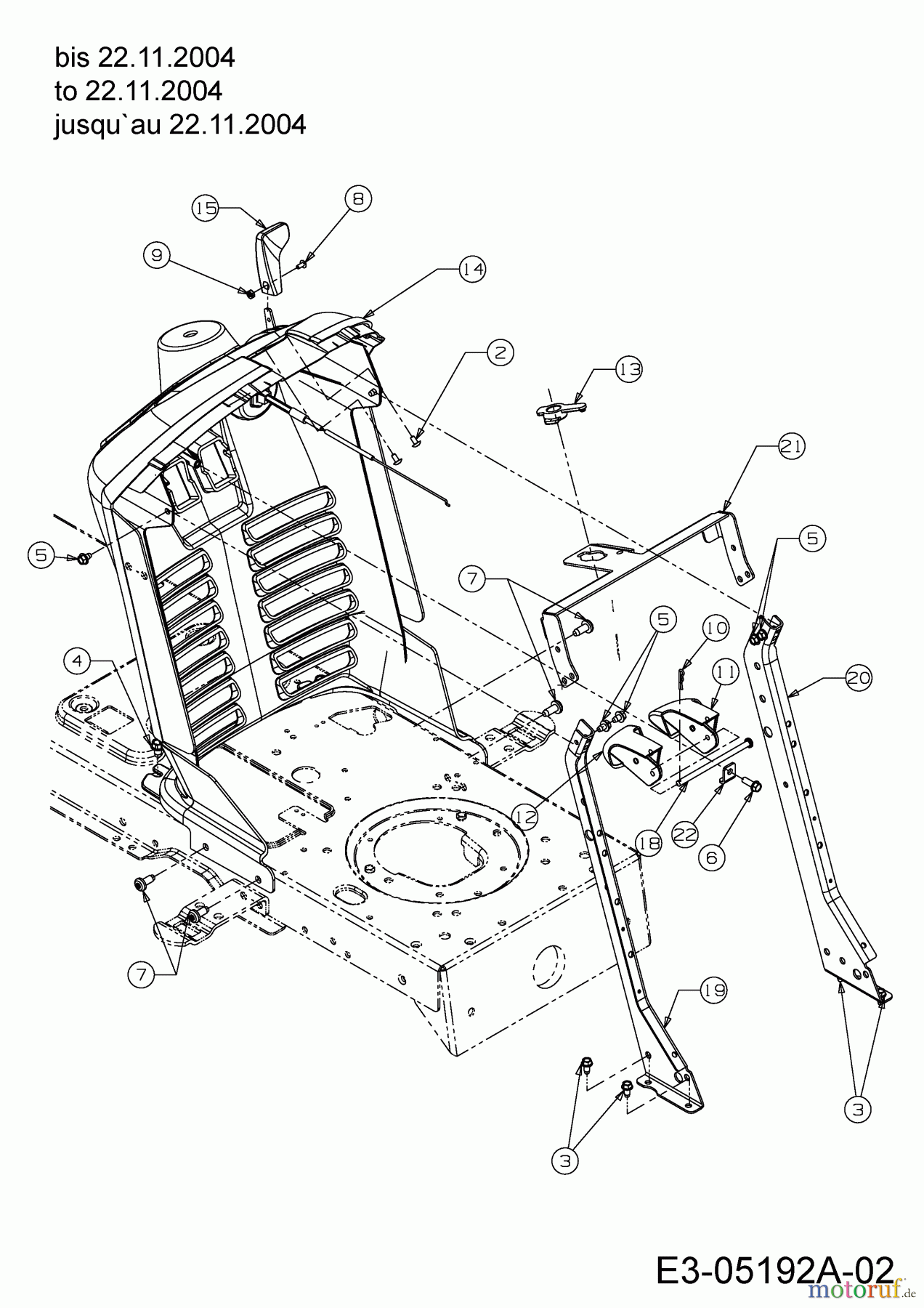Cub Cadet Rasentraktoren CC 1020 RD 13AE51CN603 (2005) Armaturenbrett bis 22.11.2004