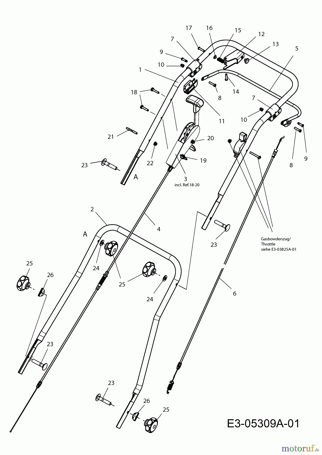  Wolf-Garten Motorvertikutierer UV 4000 B 16CG5DMQ650  (2013) Bowdenzüge, Holm