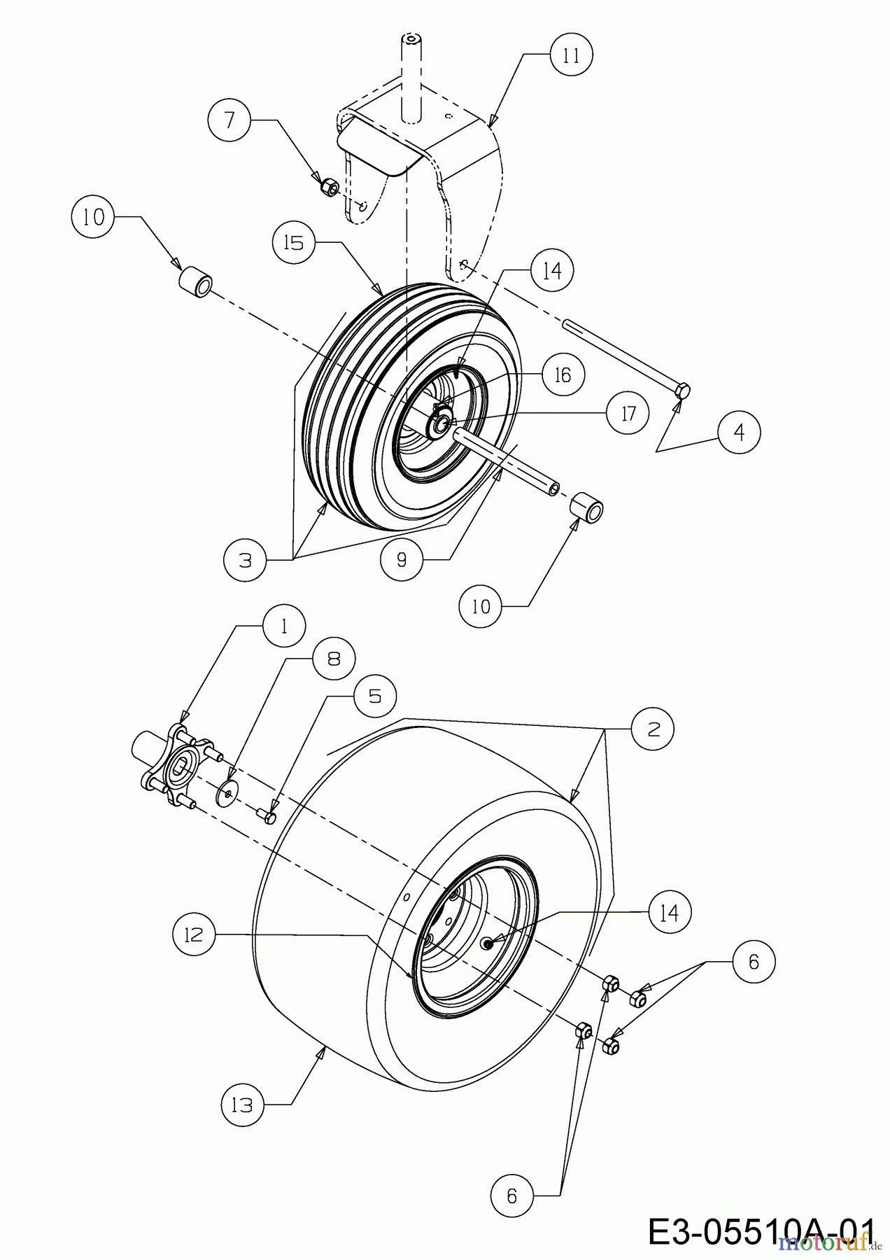 Cub Cadet Zero Turn Z-Force 48 S 17AI5BHB603 (2010) Räder 13x5-6; 18x9.5-8 bis 11.12.2009