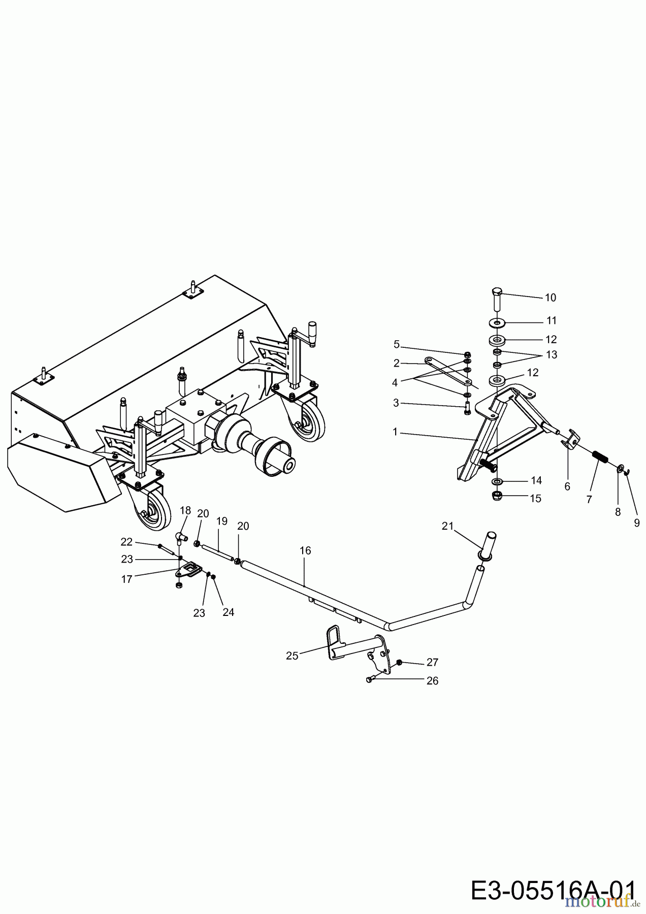 MTD Zubehör Zubehör Kompakttraktoren Frontkehrmaschine für CC 2000/3000 RD Serie, mechanisch 596-219-600 (2012) Kuppeldreieck, Steuerhebel