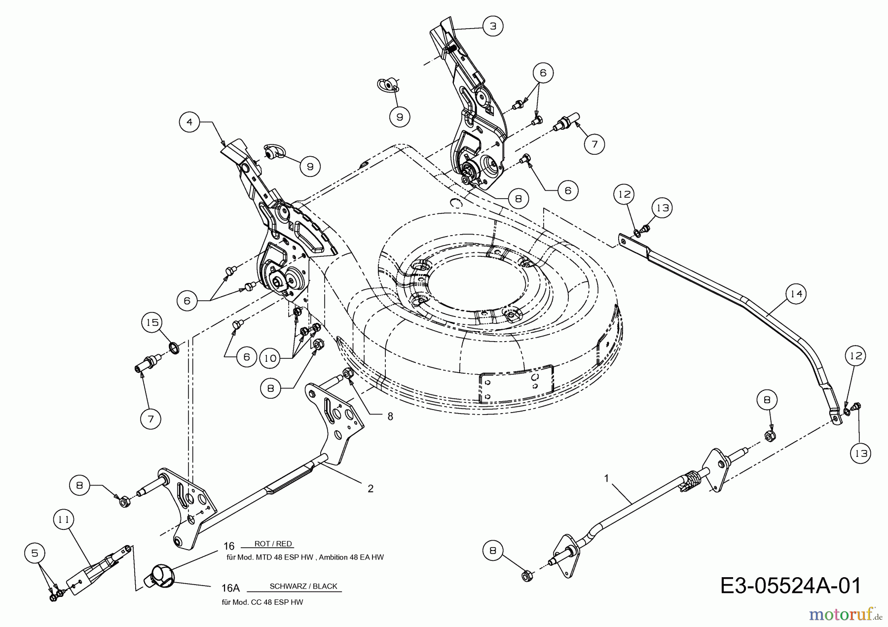 MTD Elektromäher mit Antrieb 48 ESPHW 18AR11L-600 (2012) Schnitthöhenverstellung