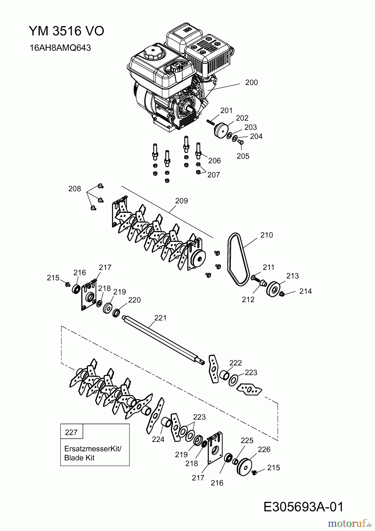  Yard-Man Motorvertikutierer YM 3516 VO 16AH8AMQ643  (2010) Keilriemen, Messerwalze, Motor