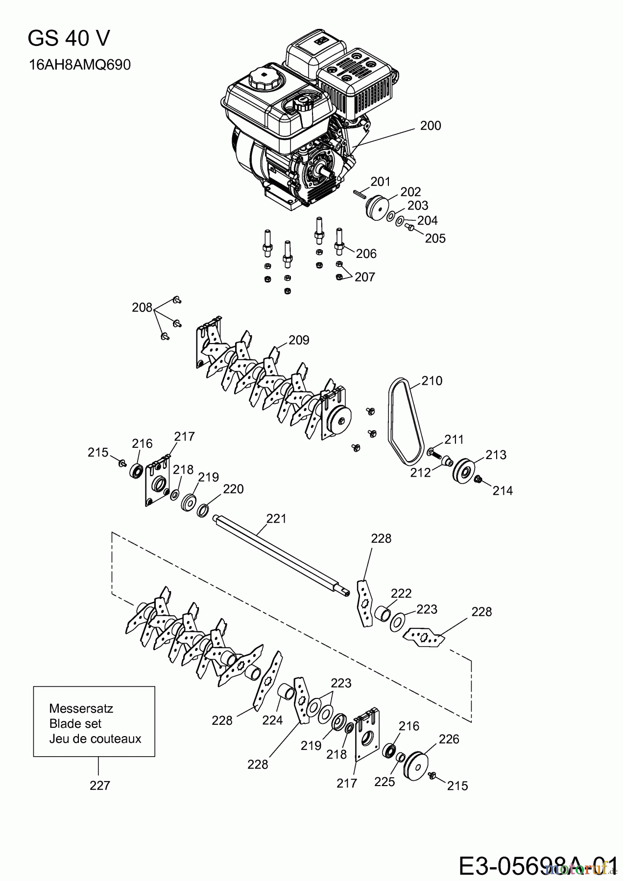 Gutbrod Motorvertikutierer GS 40 V 16AH8AMQ690 (2010) Keilriemen, Messerwalze, Motor