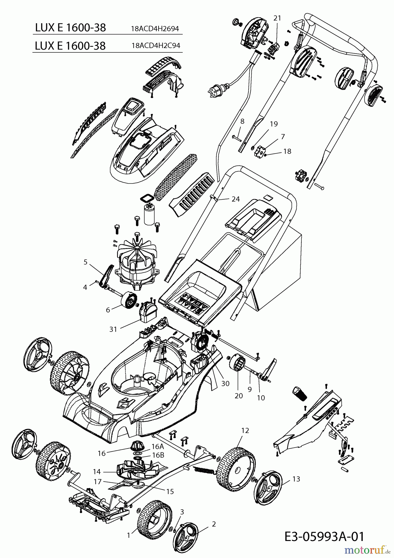  Lux Tools Elektromäher E 1600-38 18ACD4H2C94  (2012) Grundgerät