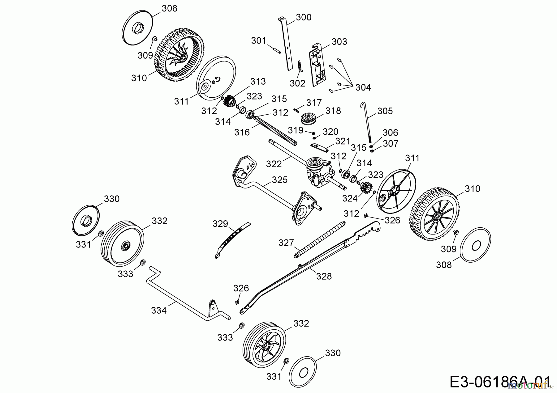 Yard-Man Elektromäher mit Antrieb YM 1618 SPE 18AWE5H-643 (2011) Räder, Schnitthöhenverstellung