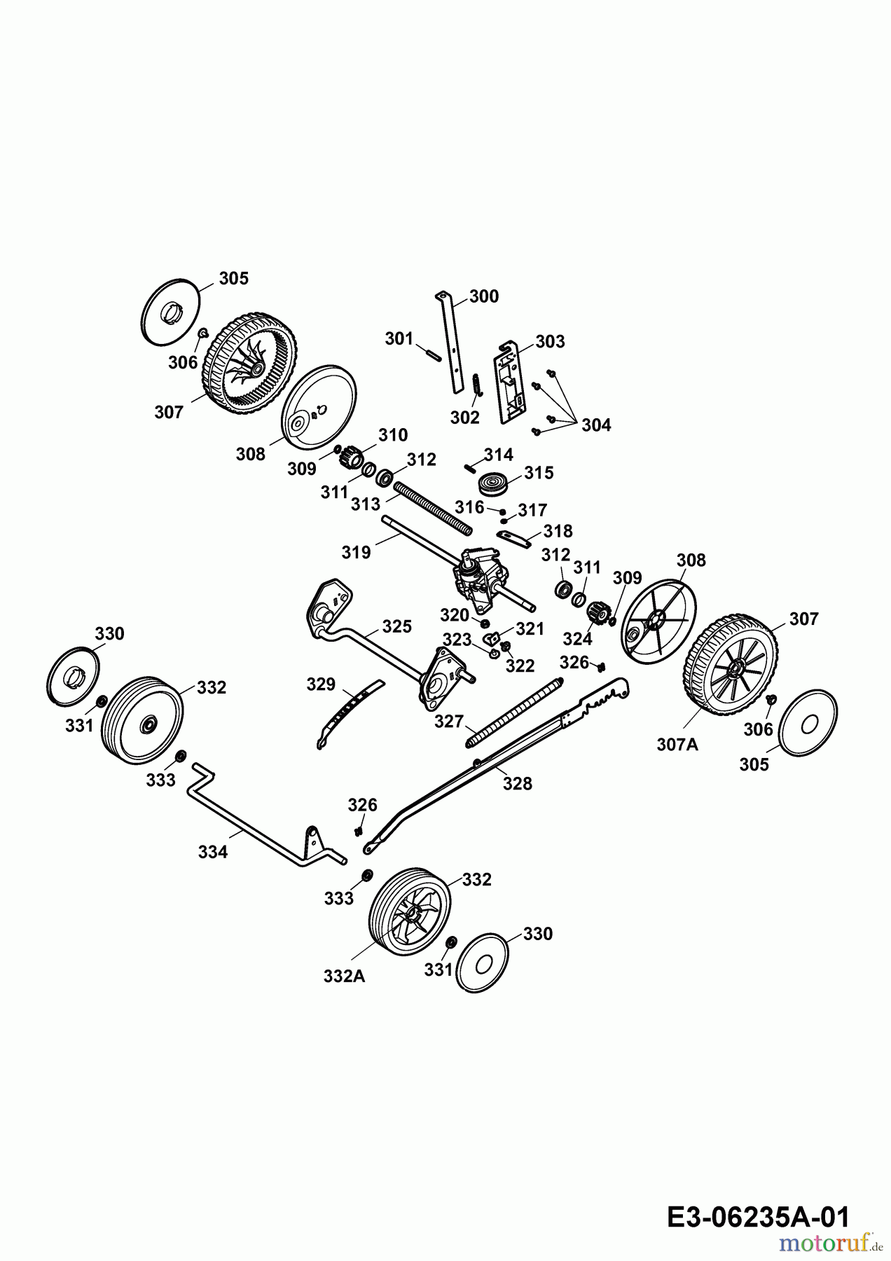 Wolf-Garten Motormäher mit Antrieb Power Edition 40 BA 4058000 Serie E (2010) Räder, Schnitthöhenverstellung