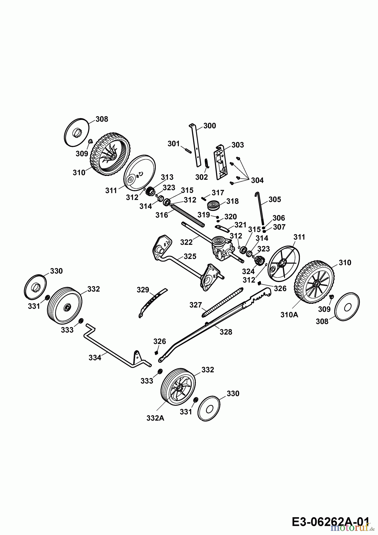 Wolf-Garten Motormäher mit Antrieb 2.46 HBM 4605008 Serie H (2010) Räder, Schnitthöhenverstellung