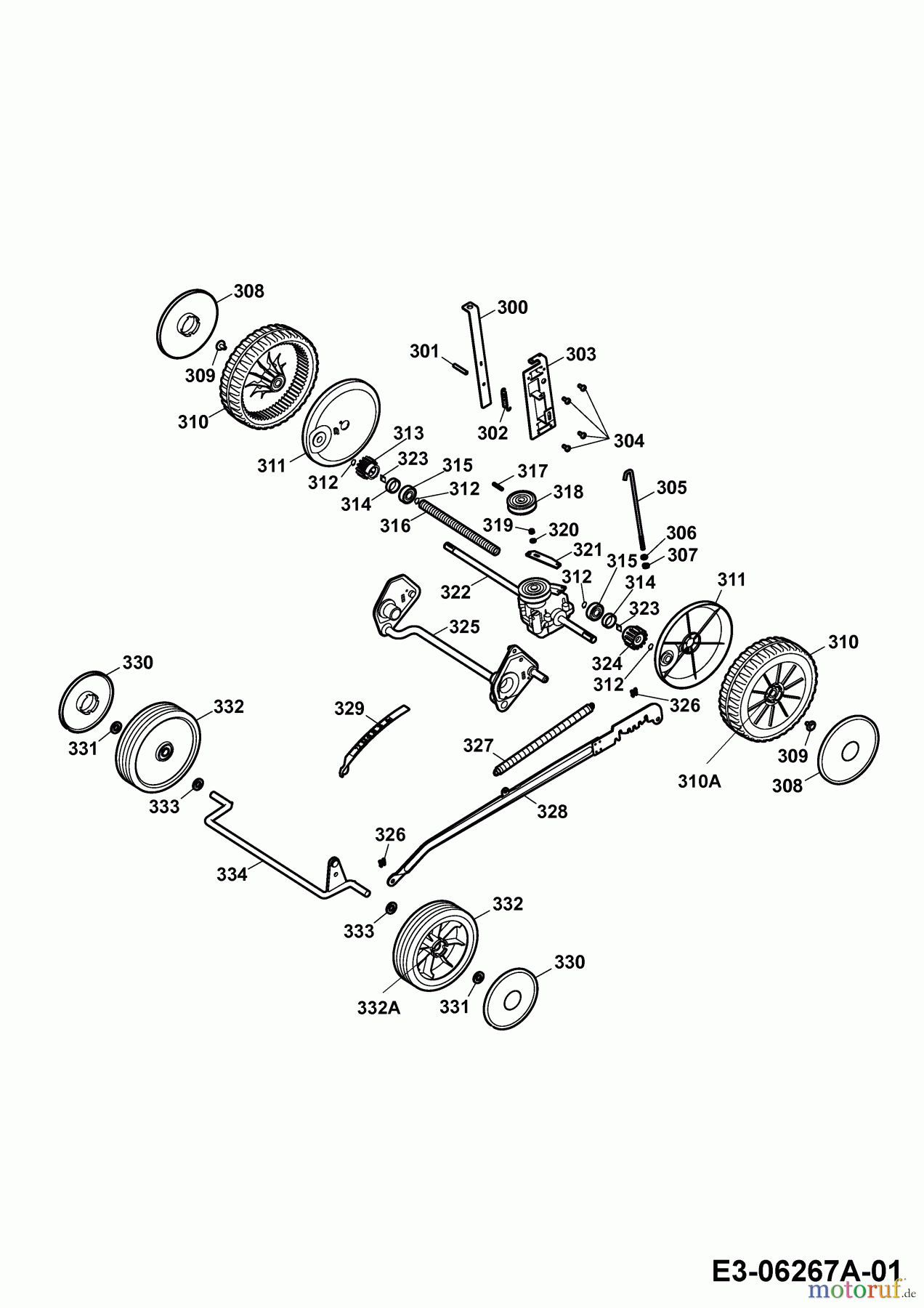 Wolf-Garten Motormäher mit Antrieb 2.46 BA 4605008 Serie J (2010) Räder, Schnitthöhenverstellung