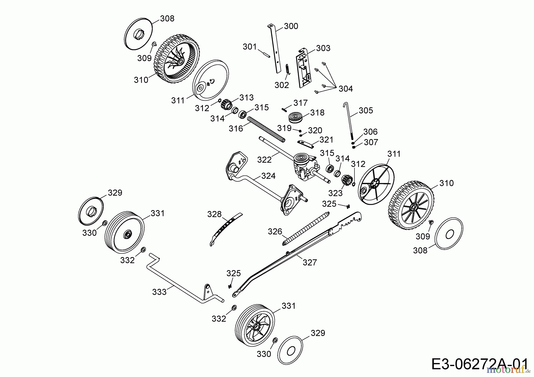 Wolf-Garten Motormäher mit Antrieb 2.46 BA 4605008 Serie K (2010) Räder, Schnitthöhenverstellung