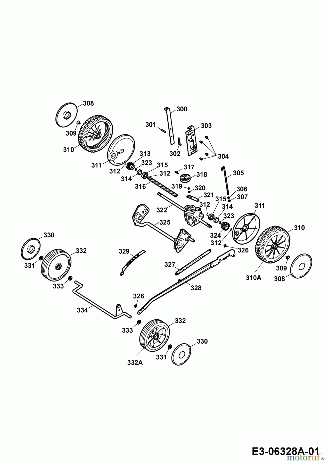 Wolf-Garten Motormäher mit Antrieb 6.46 OHV 4619006 Serie A (2009) Räder, Schnitthöhenverstellung