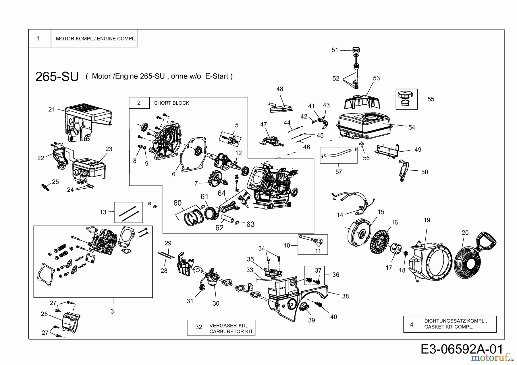  MTD-Motoren MTD horizontal 265-SU (ohne Elektrostarter) 752Z165-SHB  (2011) Motor