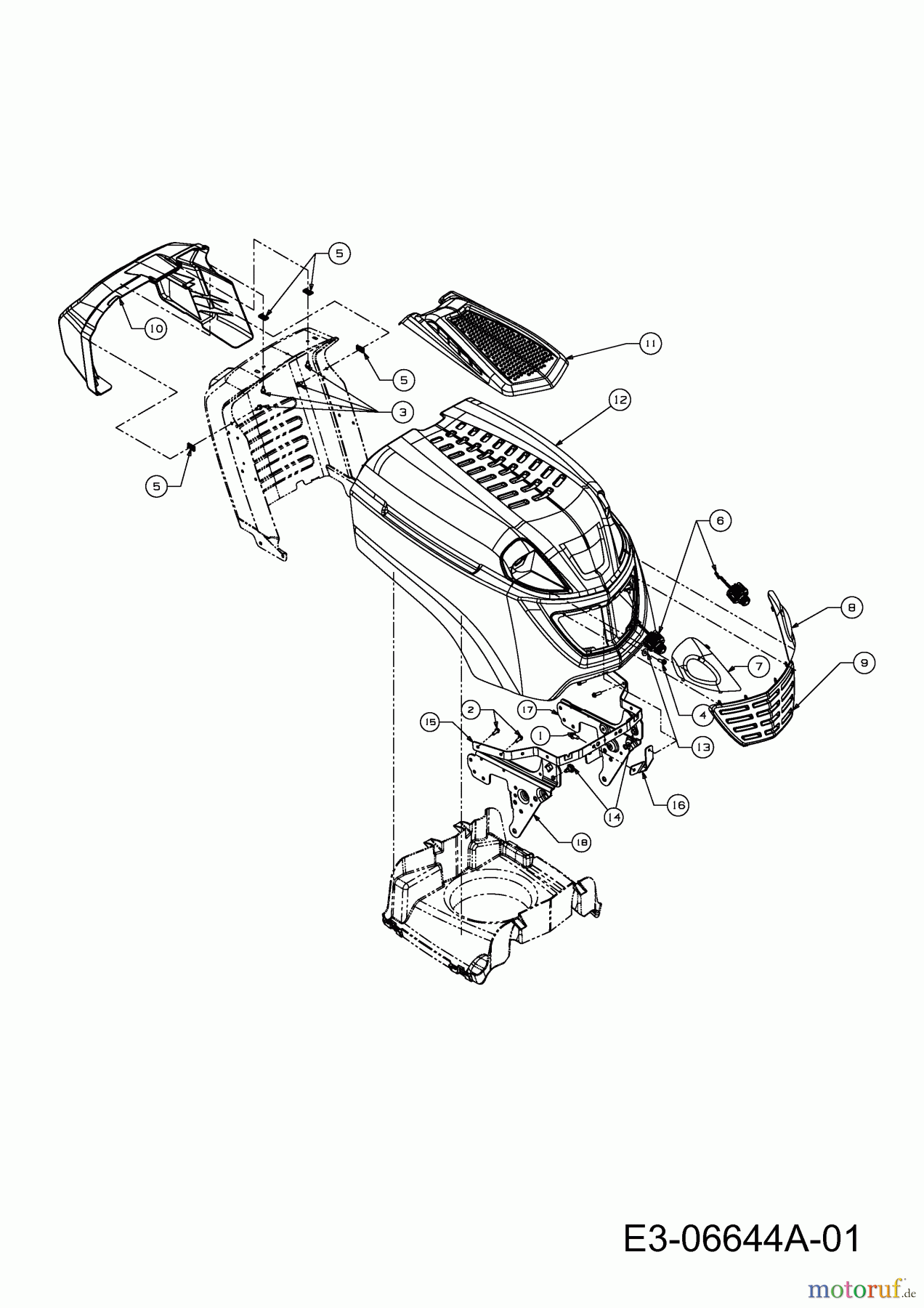 Wolf-Garten Rasentraktoren Blue Power 96.160 H 13TT79RF650 (2011) Motorhaube R-Style