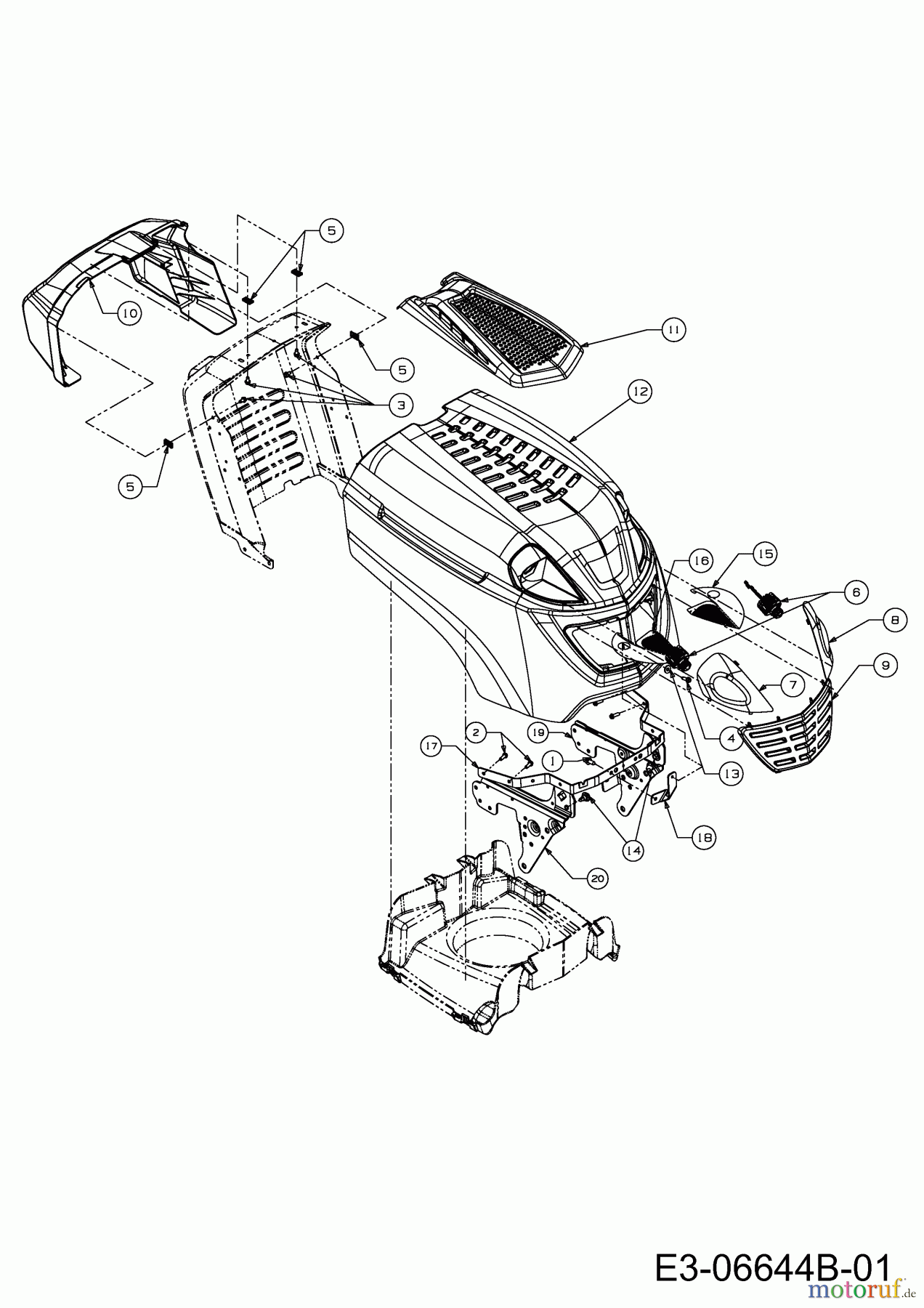 Wolf-Garten Rasentraktoren Blue Power 105.200 H 13RT71RN650 (2012) Motorhaube R-Style