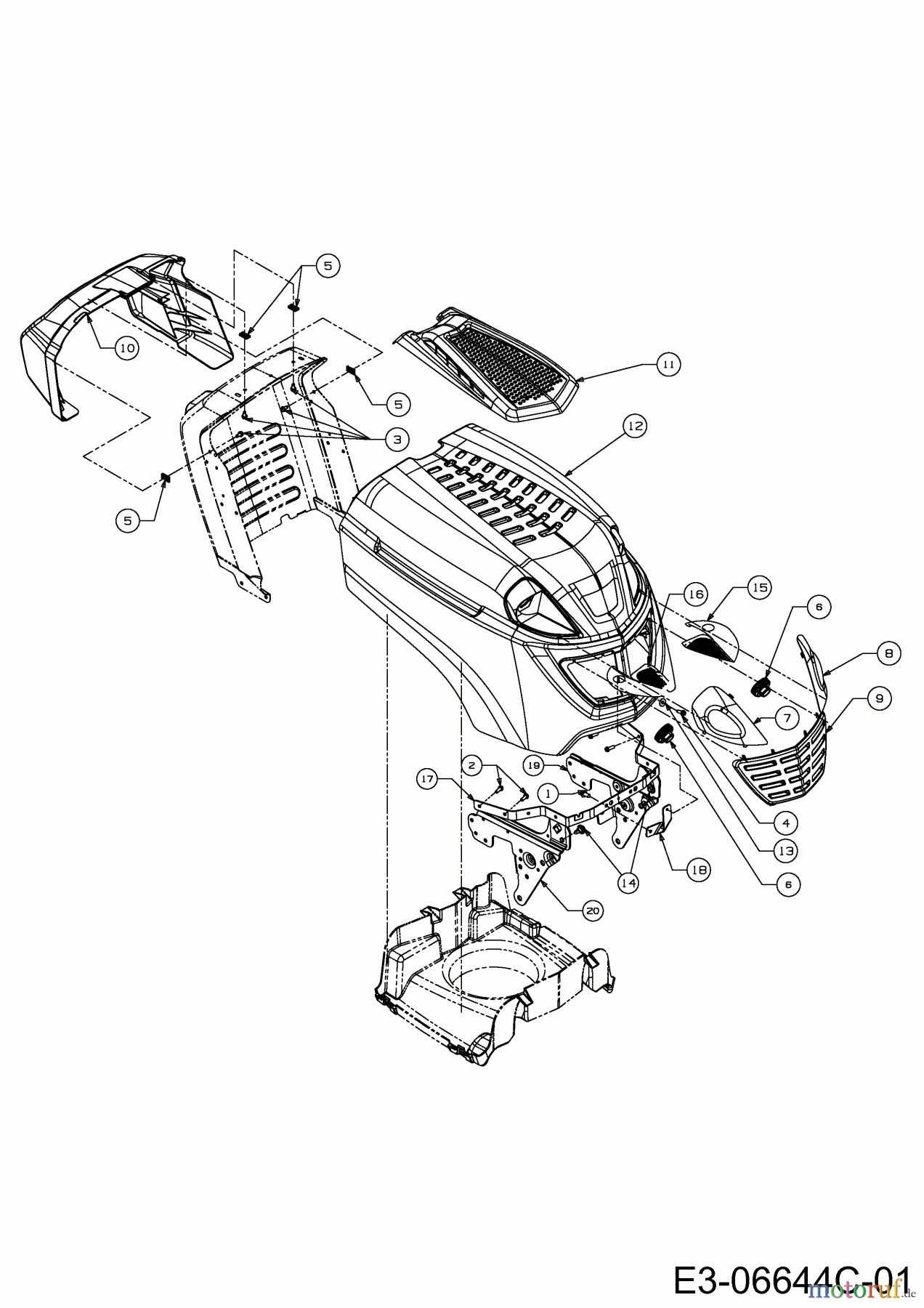  Wolf-Garten Rasentraktoren Blue Power 92.160 H 13HT71RE650  (2014) Motorhaube R-Style