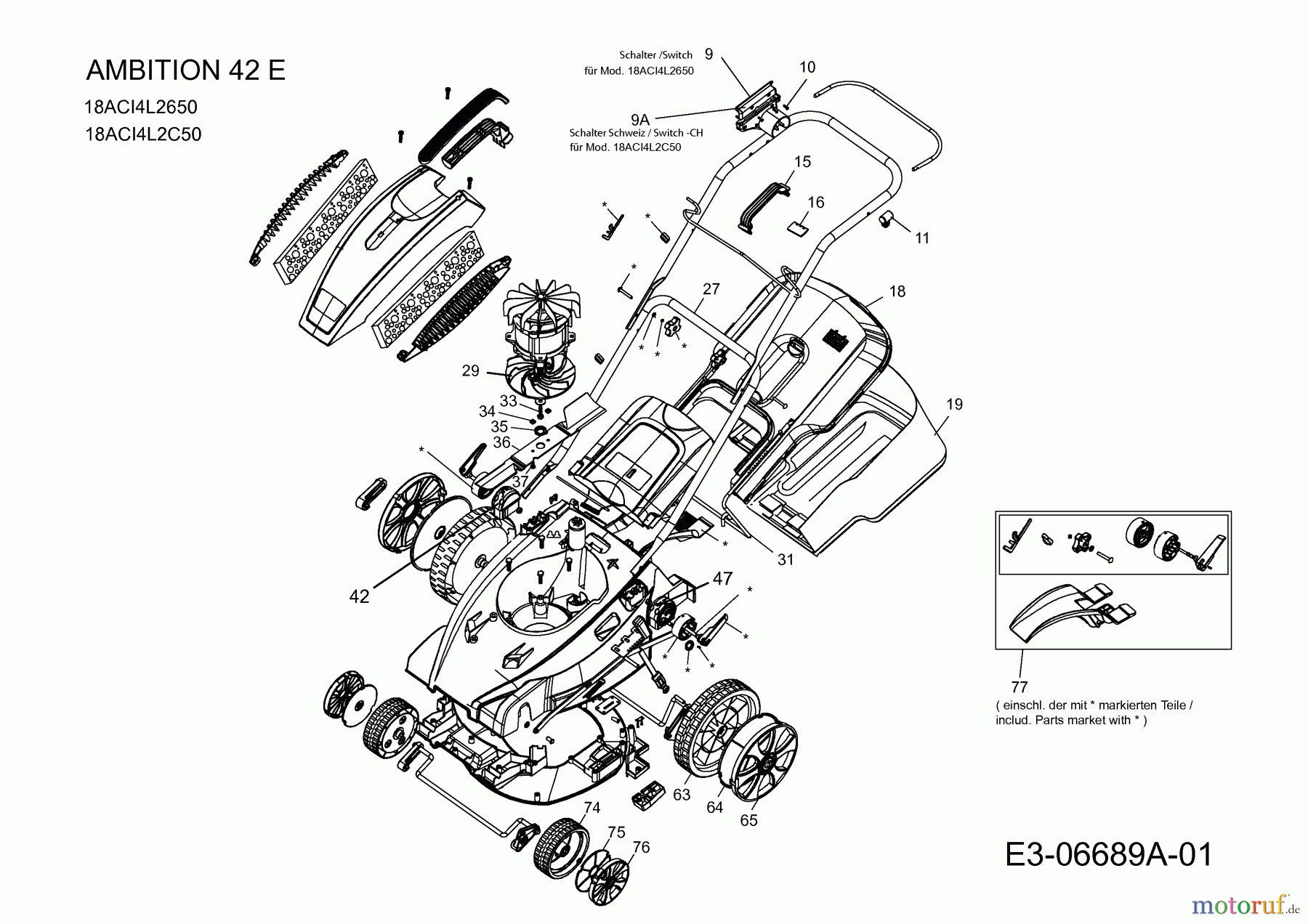 Wolf-Garten Elektromäher Ambition 42 E 18ACI4L2650 (2012) Grundgerät