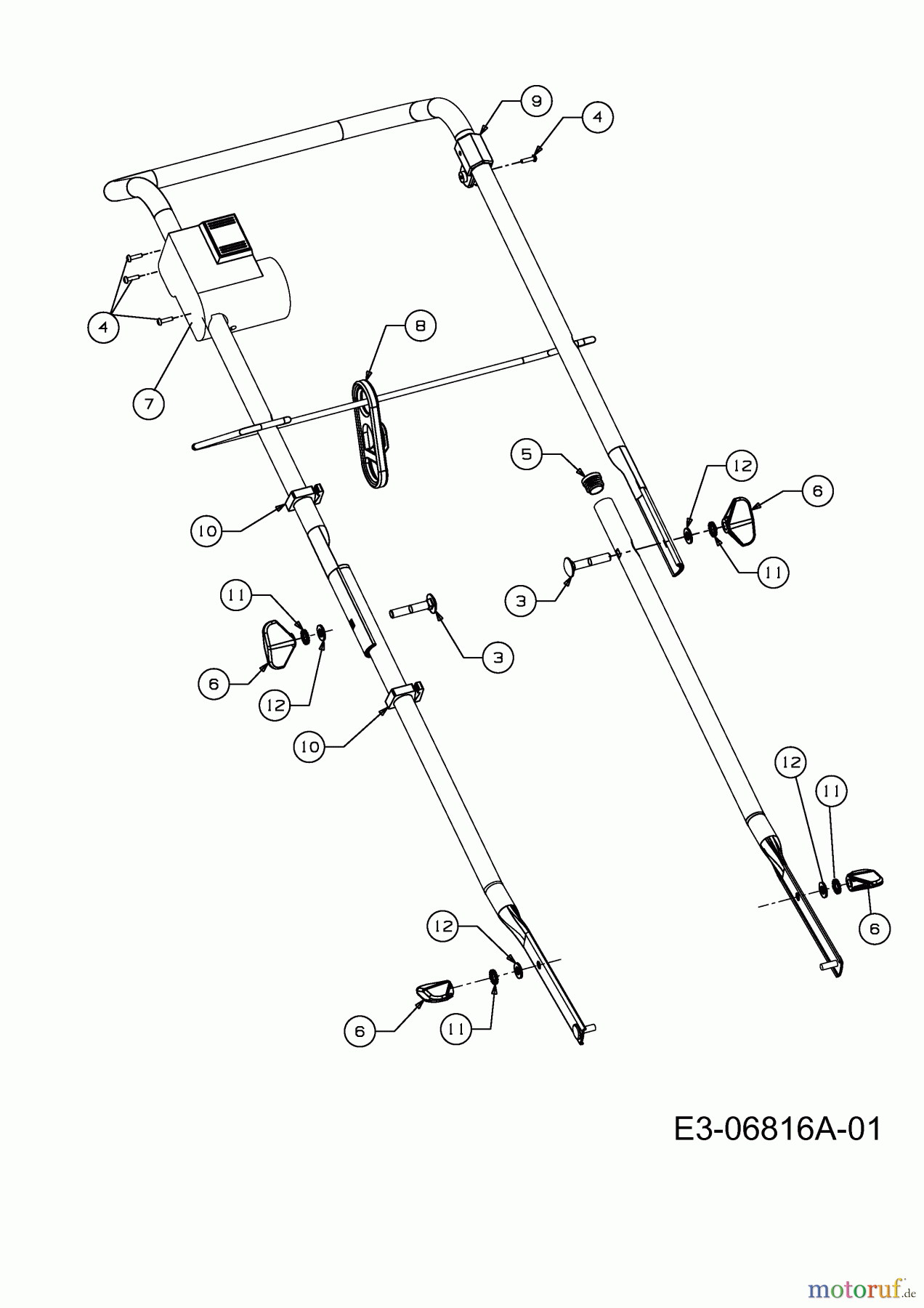  Wolf-Garten Elektromäher Ambition 33 E 18D-M4D-650  (2011) Holmbefestigung, Schalter