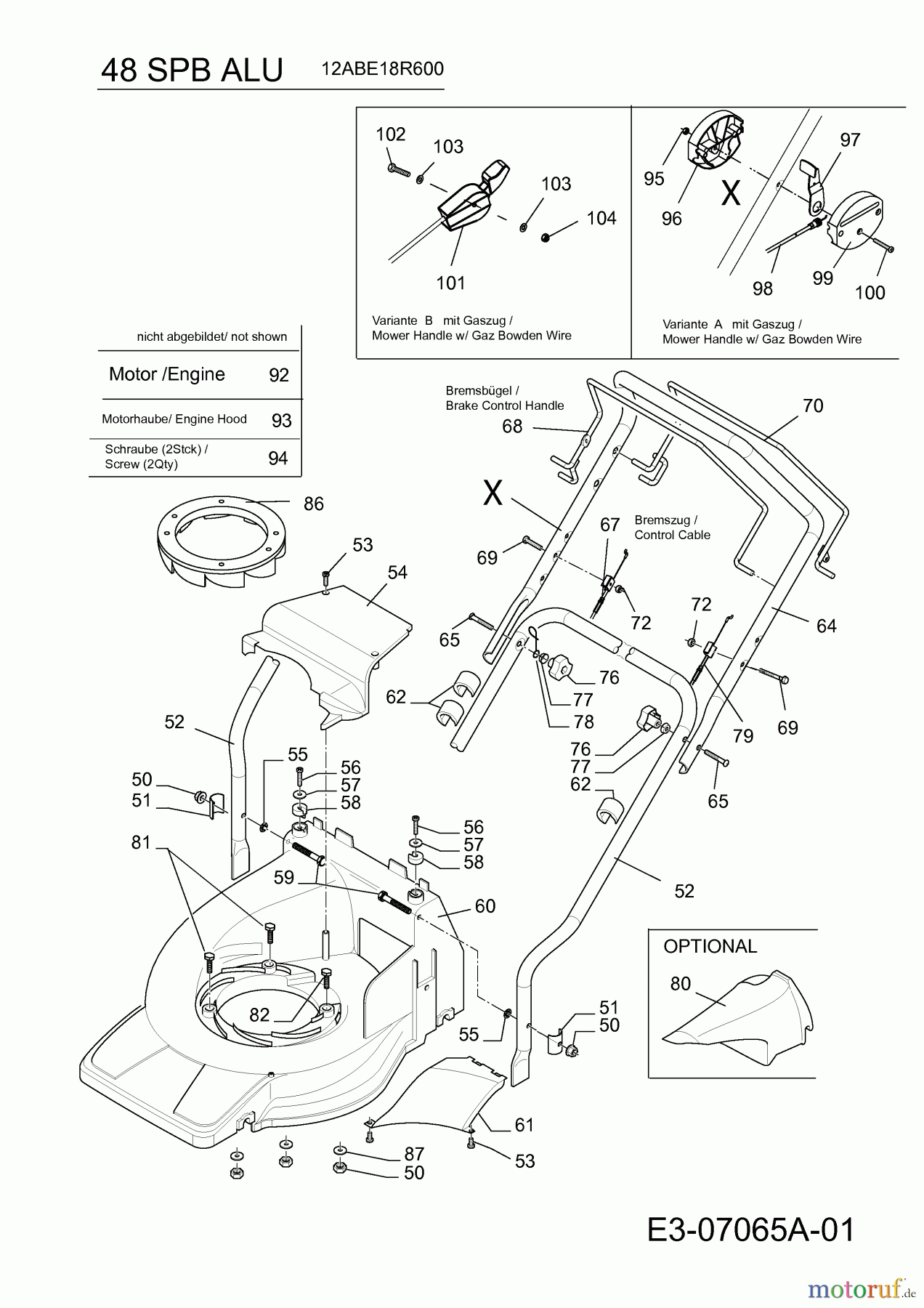 MTD Motormäher mit Antrieb 48 SPBALU 12ABE18R600  (2011) Gehäuse, Holm, Schalthebel