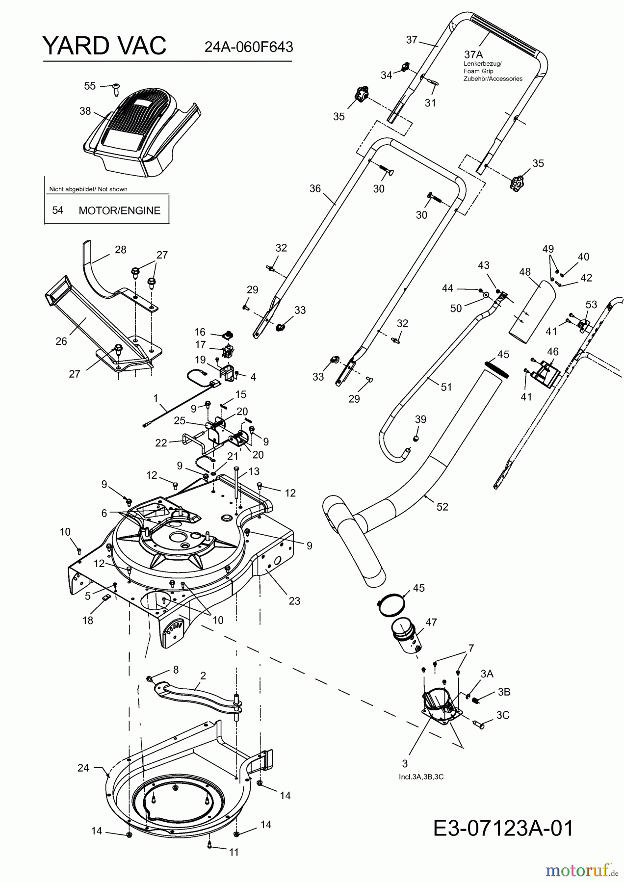 Yard-Man Laubbläser, Laubsauger YARD VAC 24A-060F643  (2011) Gehäuse, Holm, Saugschlauch, Motor