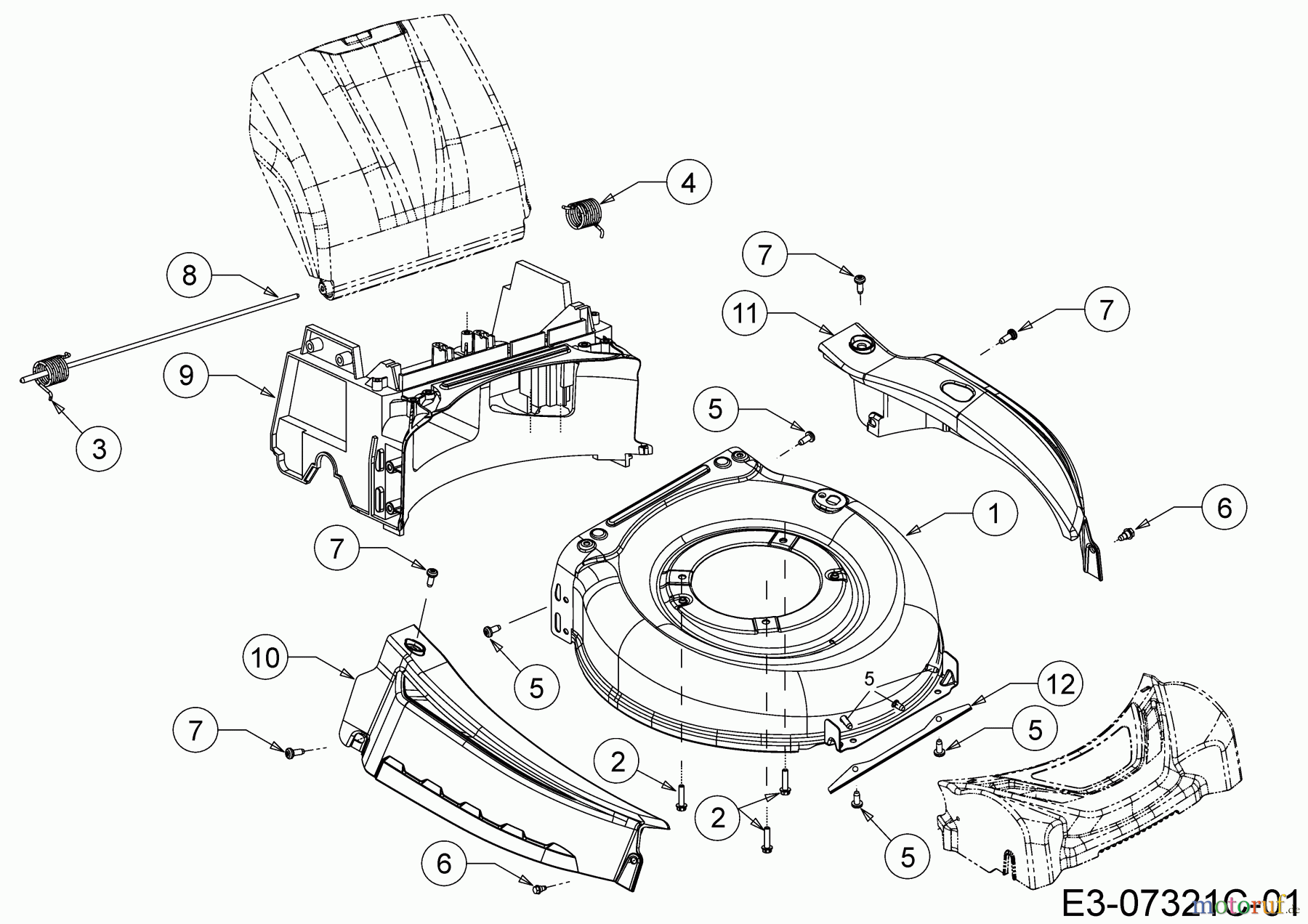 Cub Cadet Motormäher mit Antrieb CC 46 SPC V 12BVK1KC603 (2016) Leitstück hinten, Mähwerksgehäuse, Stange für Heckklappe, Seitenverkleidungen
